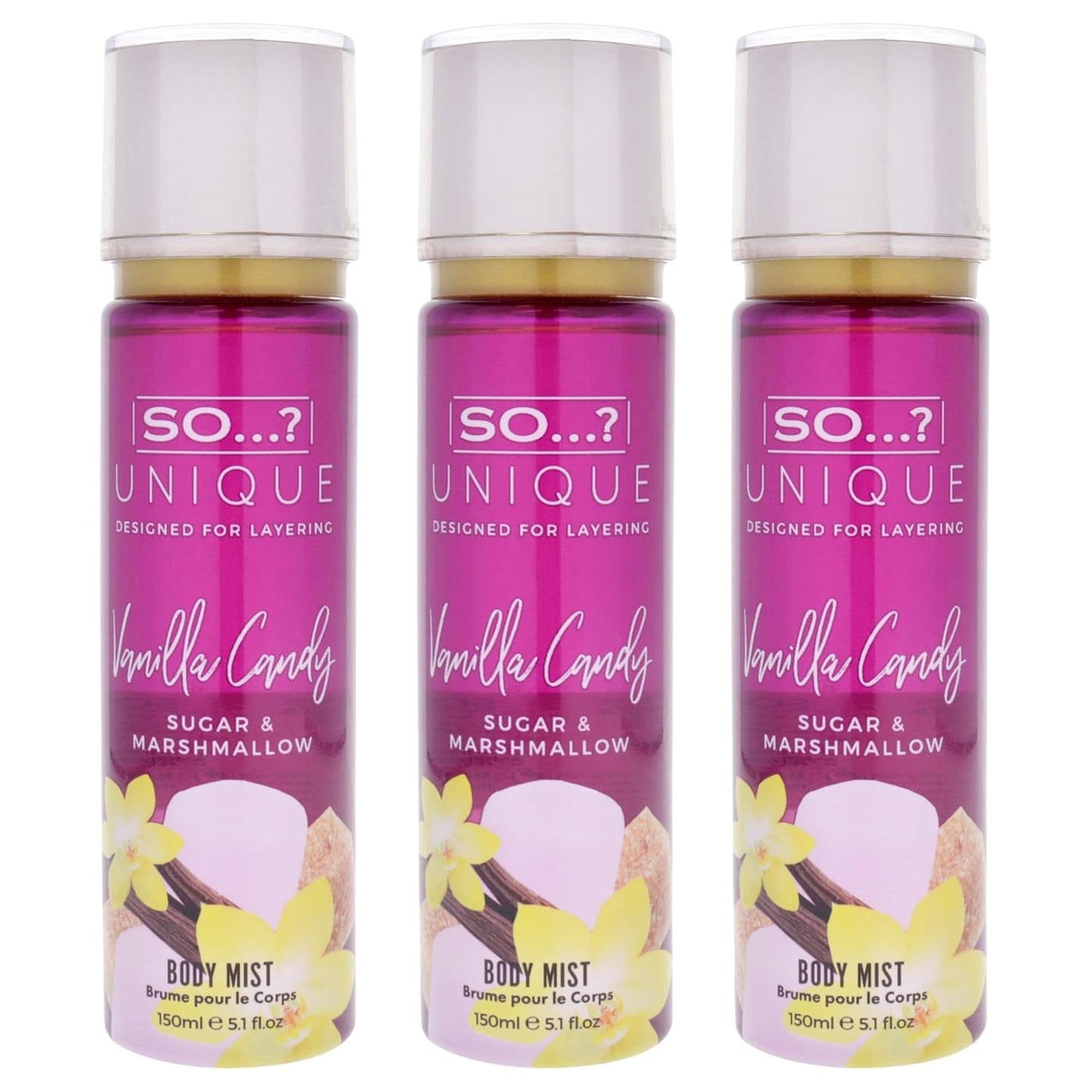 So...? Unique Body Mist - Vanilla Candy for Women - 5.1 oz Body Mist - Pack of 3