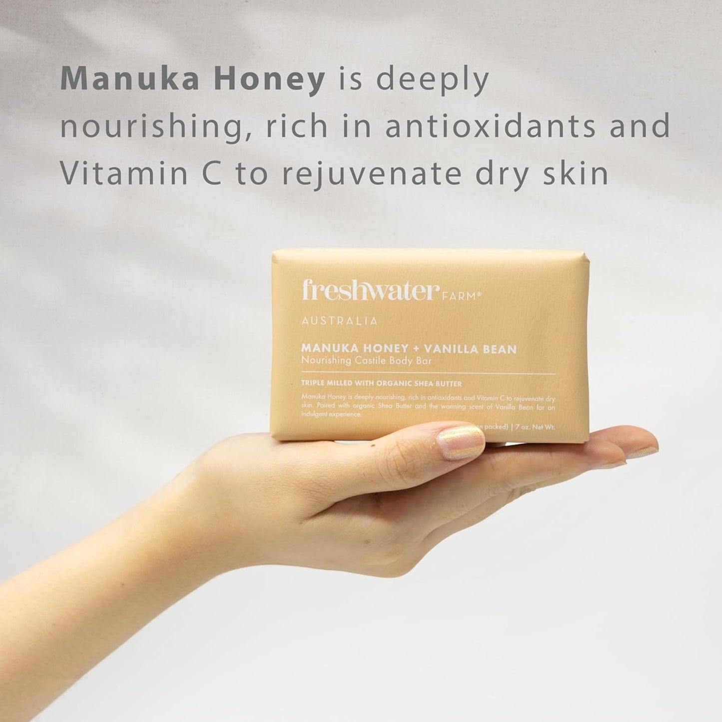 Soothing Castile Natural Body Bar/Soap Bar for Women/Men- Manuka Honey + Vanilla Bean. Bar Soap/Body Soap With Organic Shea Butter For Dry, Sensitive Skin - 7 oz x 8 pack