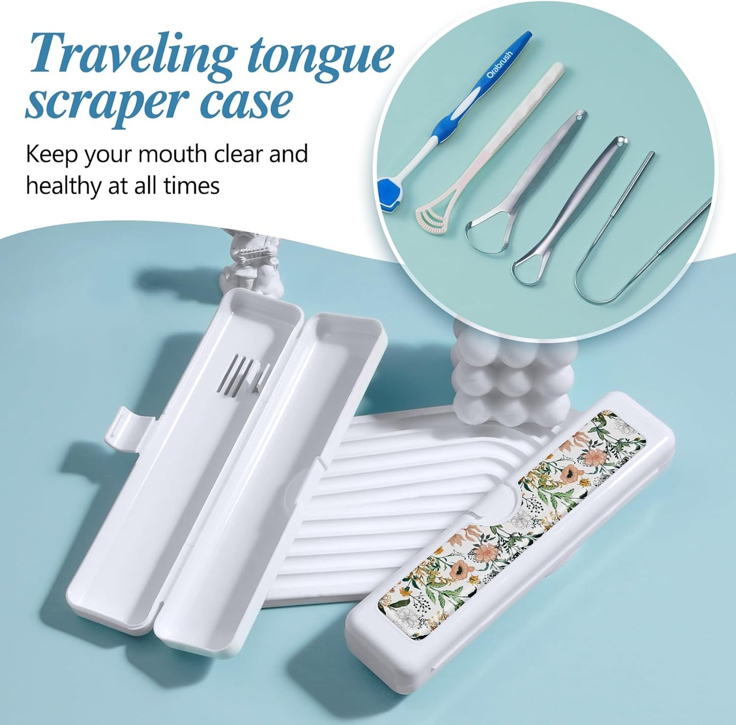Toothbrush Travel Case - Colorful Pattern, Holder and Covers for Toothbrushes, Includes Tongue Scraper Case