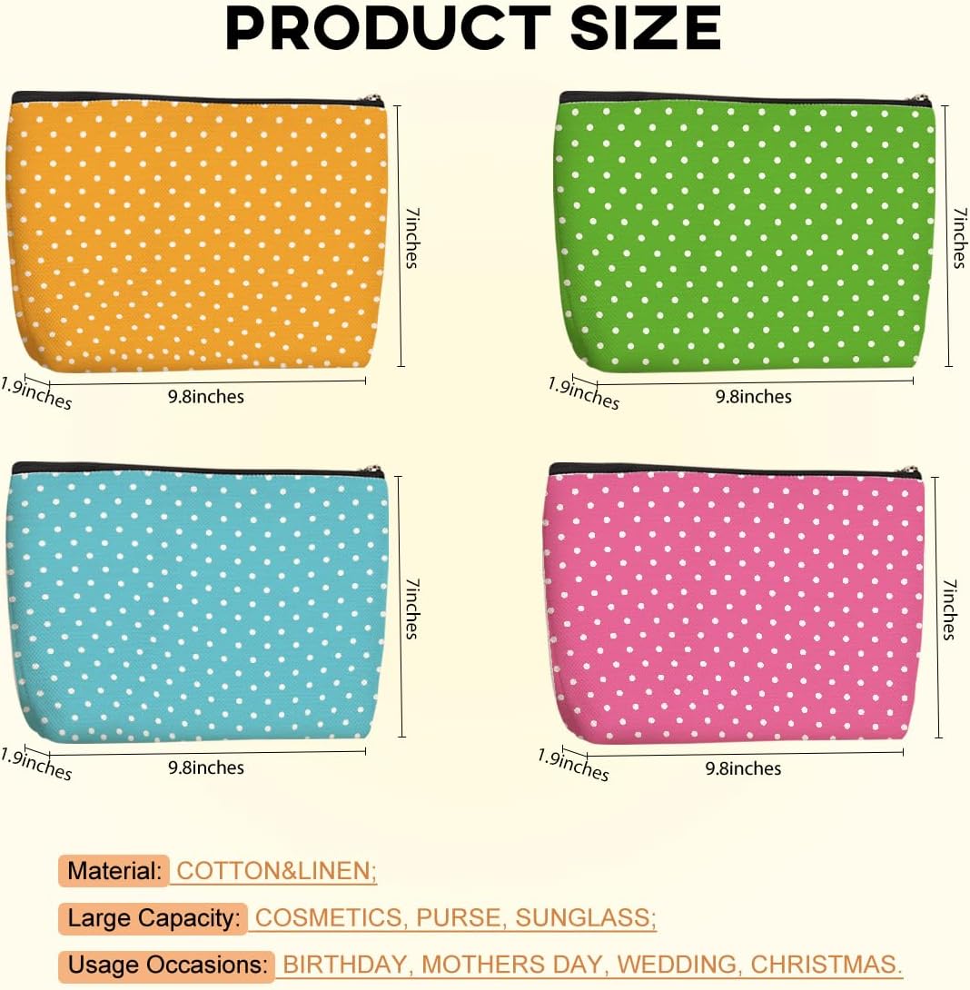 4pcs Colorful Polka Dot Makeup Bag, Cosmetic Bags for Women, Cute Travel Toiletry Bags Organizer with Zipper Make up Bag Appreciation Christmas Birthday Friendship Gifts for Team Girls Sister Bestie