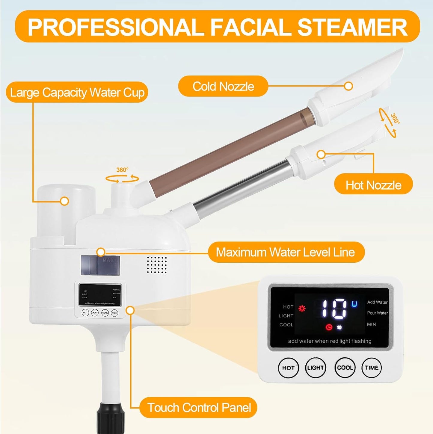 Professional Facial Steamer, 2 in 1 Esthetician Steamer with Hot & Cold Mist and Ozone for Facial Deep Cleaning and Hydration, Facial Steamer on Wheels, Ideal for Spas, Beauty Salons and Home Use
