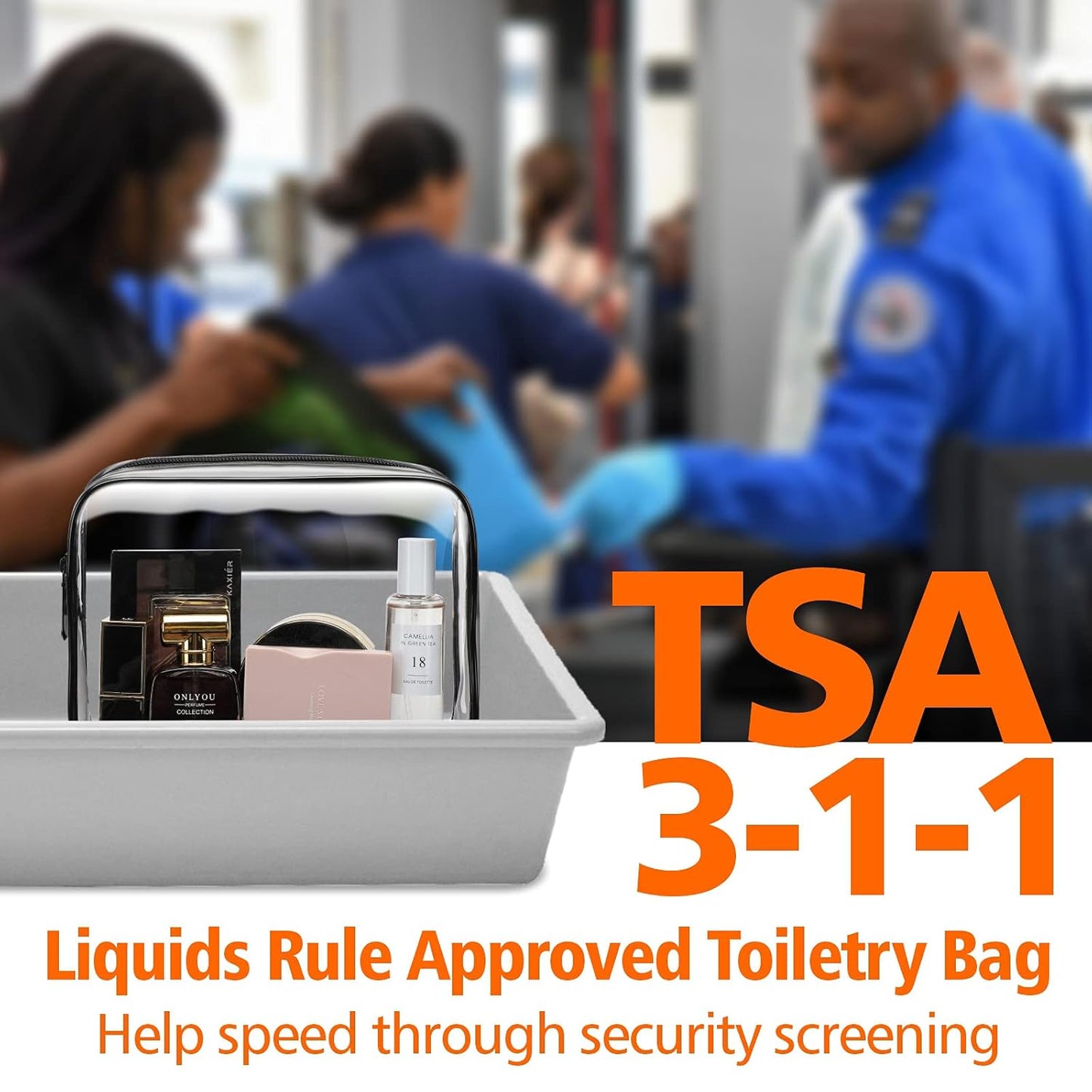 PACKISM Clear Toiletry Bag - 3 Pack TSA Approved Toiletry Bag Quart Size Bag, Travel Makeup Cosmetic Bag for Women, Carry on Airport Airline Compliant Bag, Black