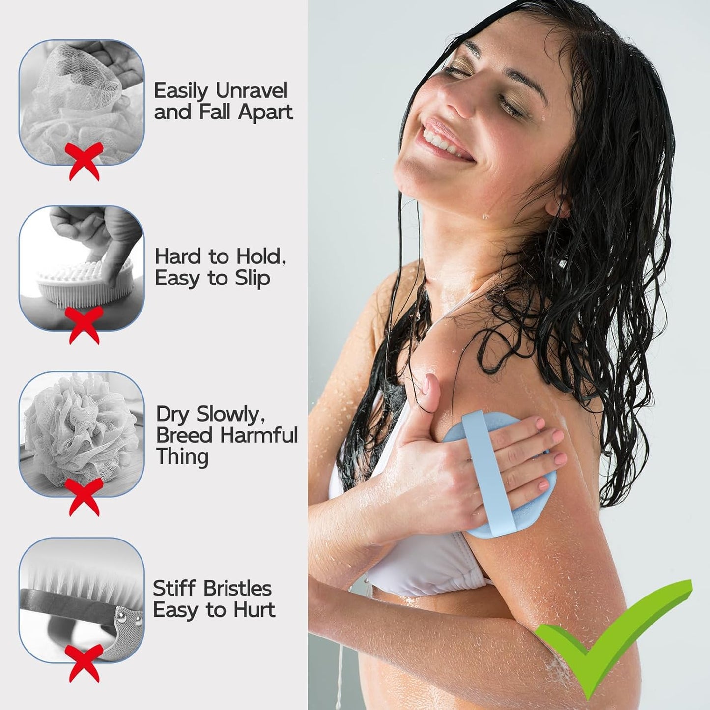 Silicone Body Scrubber 2 Counts, Exfoliating Body Wash Scrubbers Exfoliator, Shower Body Brush for Effective Showering Exfoliation and Gentle Massage (Green+Blue)