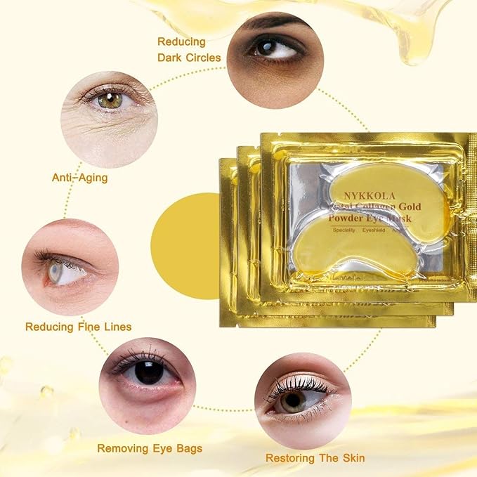 20 Pairs Gold Eye Mask Powder Crystal Gel Collagen Eye Pads For Anti-Aging & Moisturizing Reducing Dark Circles, Puffiness, Wrinkles