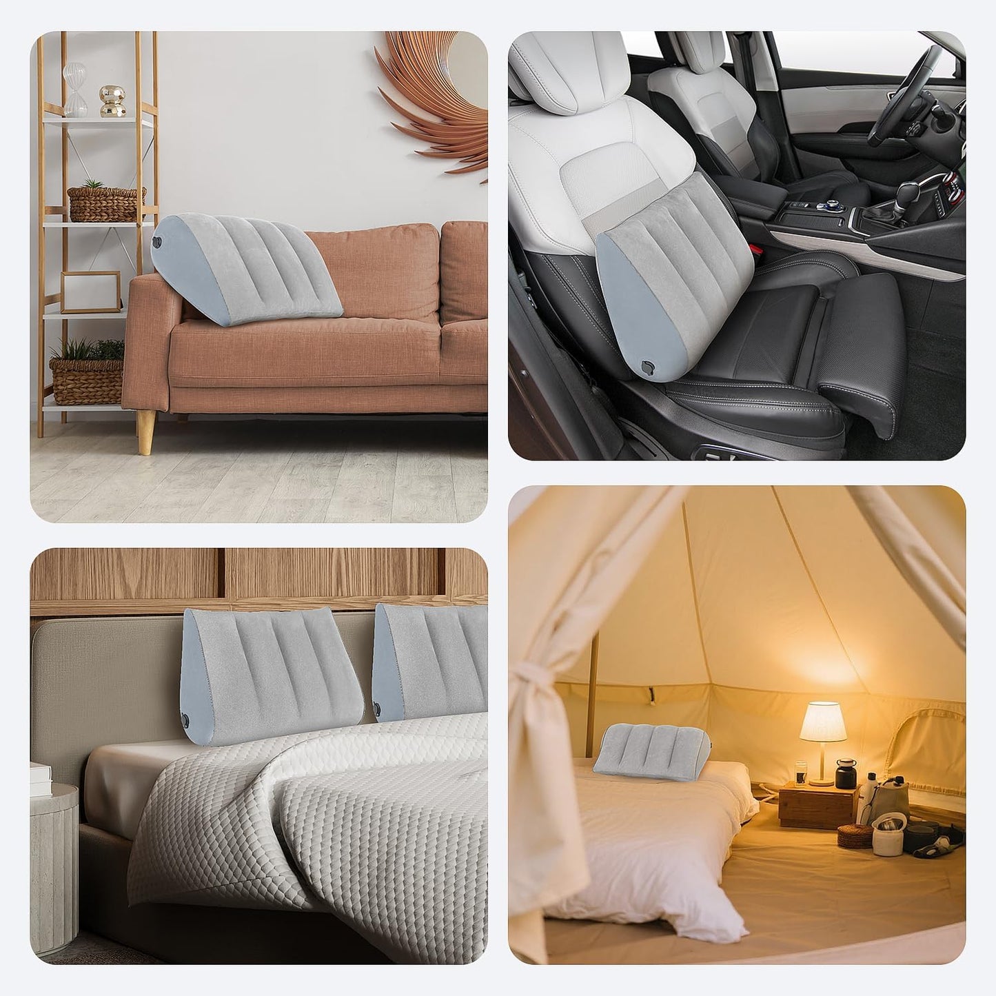 Portable Inflatable Wedge Pillow 2 Pack,Body Positioner for Sleep Support, Large 20in Adjustable Travel Cushion - Lightweight Bed/Leg/Partner Support Pillow, Fast Inflation, Grey