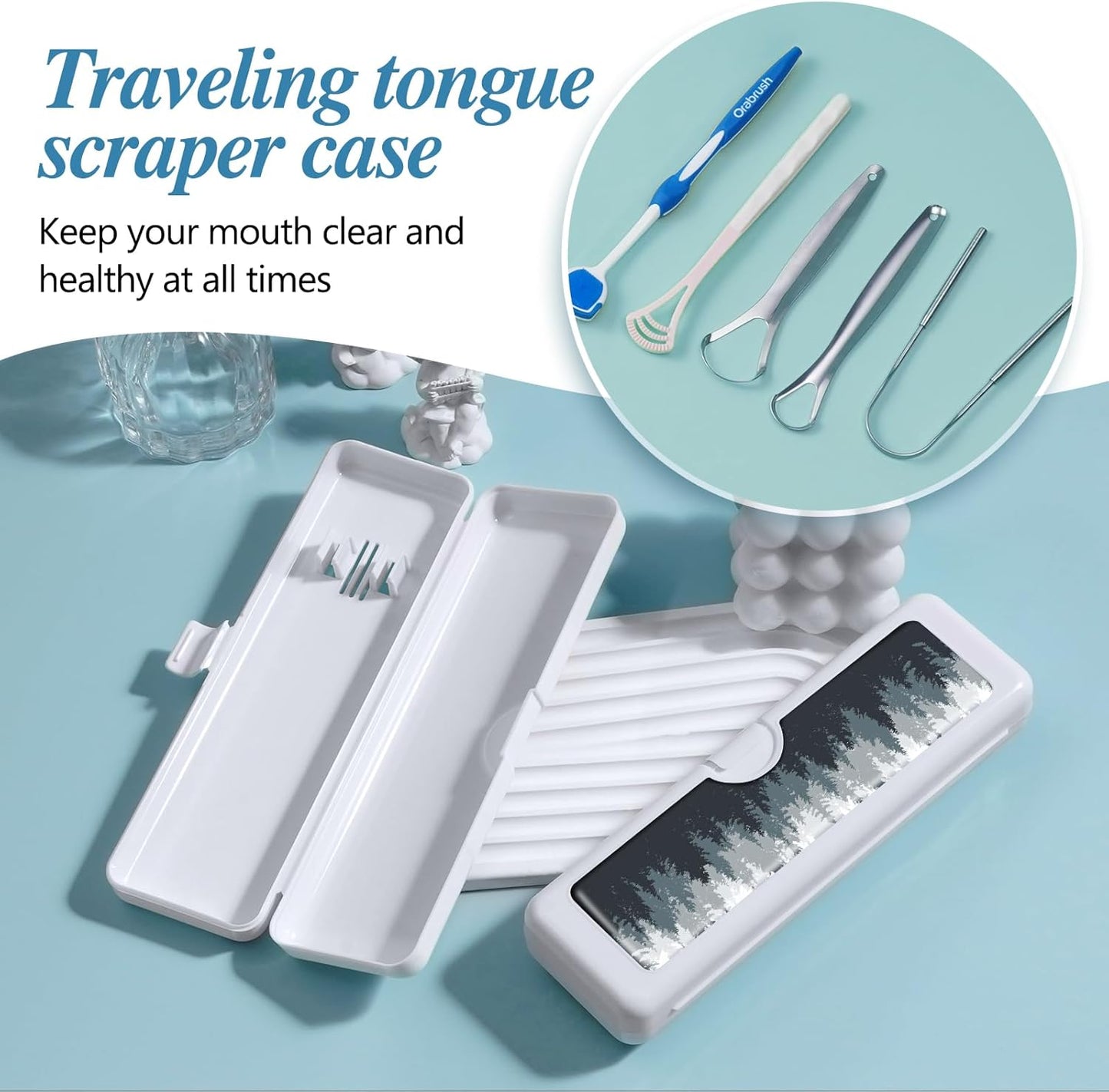 Toothbrush Travel Case - Colorful Pattern, Holder and Covers for Toothbrushes, Includes Tongue Scraper Case