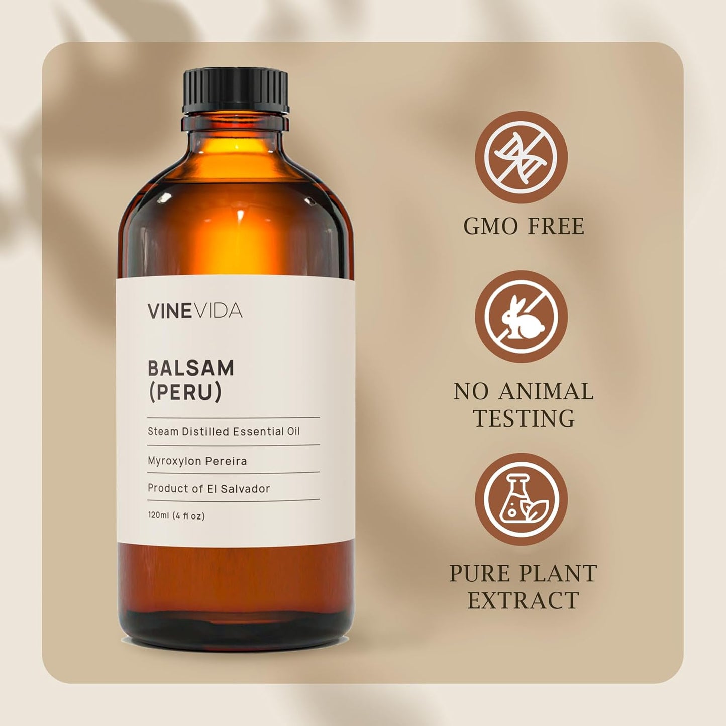 VINEVIDA Balsam (Peru) Essential Oil 4 oz - Undiluted Balsam (Peru) Oil 4 oz - Balsam (Peru) Candle Oil Scent - DIY Candle Scents for Candlemaking - Bulk Essential Oil for Soap Making Safe for Skin