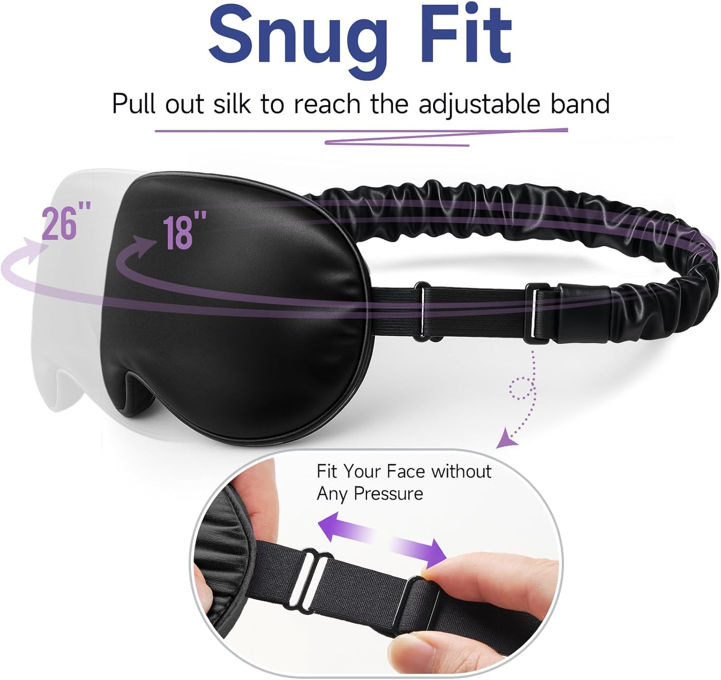 Umisleep 100% Pure Mulberry Silk Sleep Mask, 22 Momme 6A Soft & Smooth Fibers, Breathable Eye Mask for Women & Men, Better Light Blocking Sleeping Mask with Travel Pouch, Adjustable Blindfold, Black