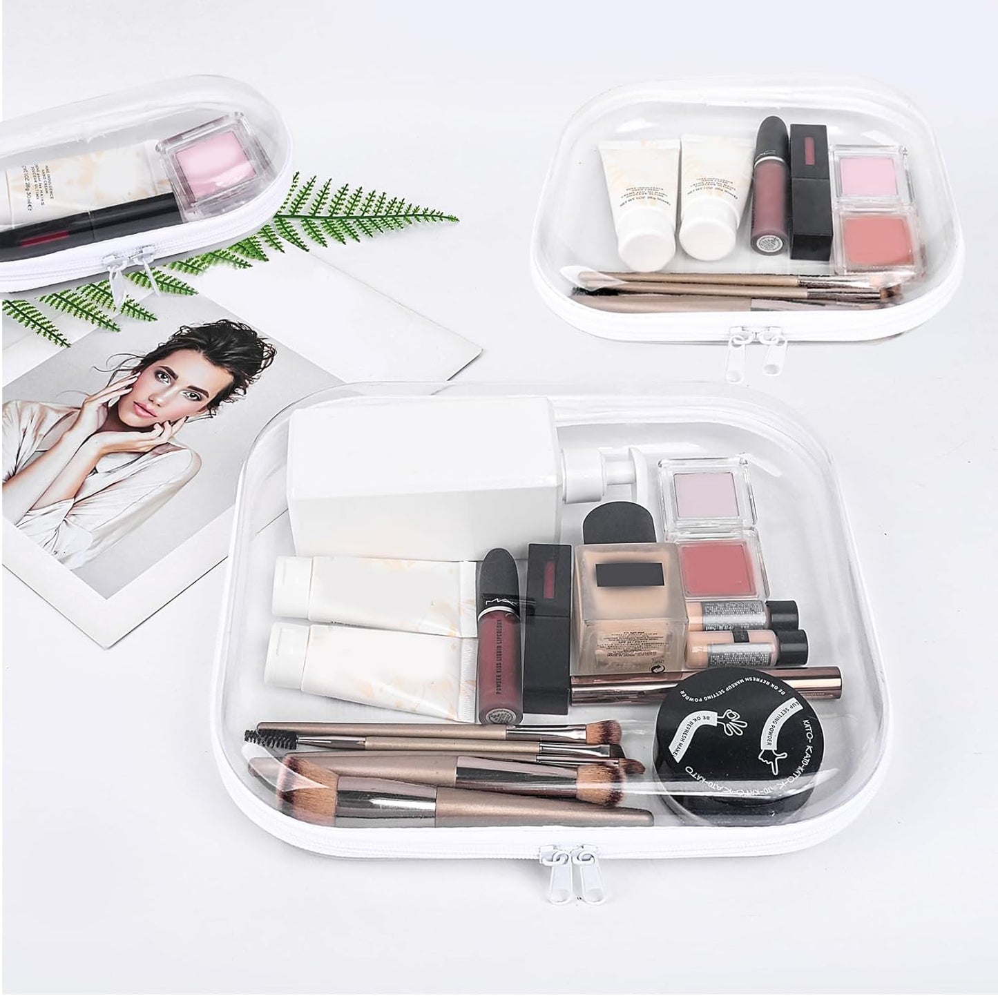 Clear Hard Plastic Zipper Case,Transparent Double Zippers Hard Pouch with 3pcs,Portable Travel Organizer Bin for Toy Storage