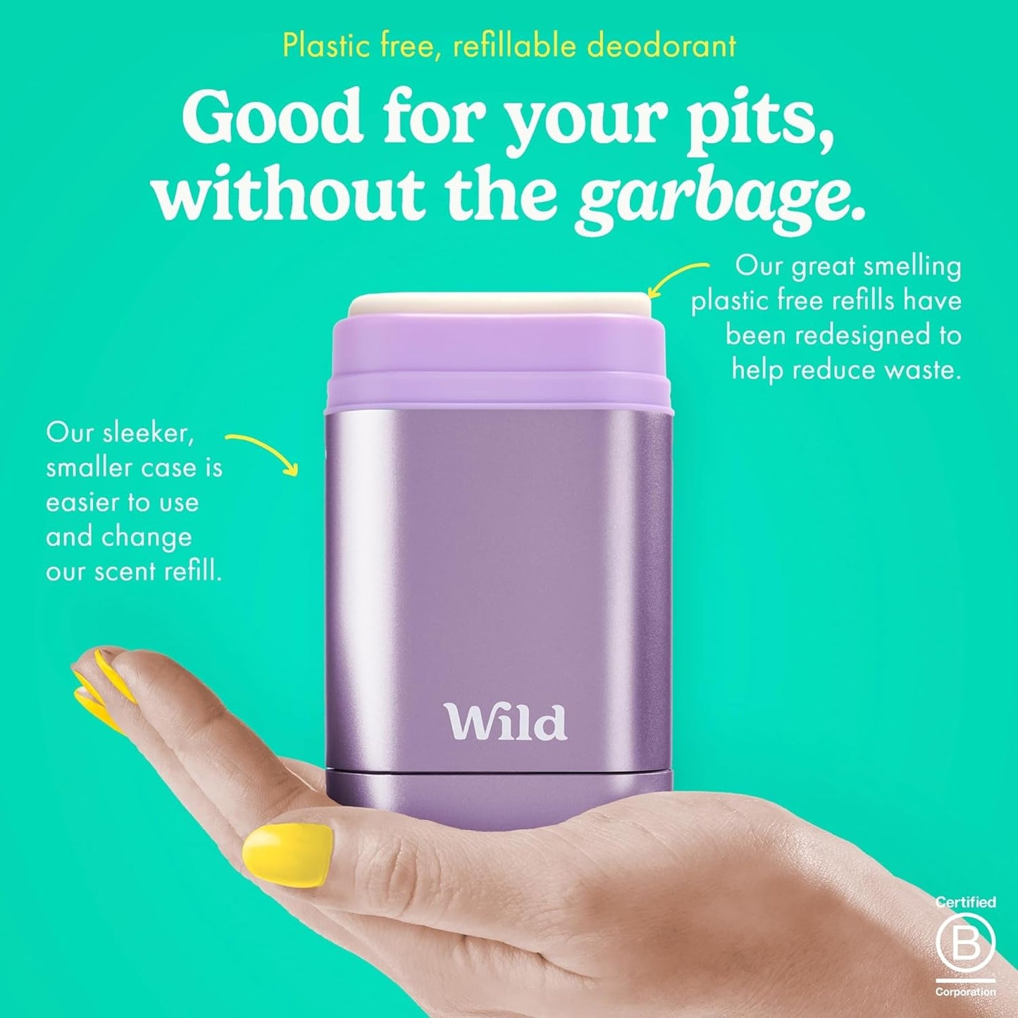 Wild Refillable Deodorant Starter Kit with Purple Case and Honey & Cactus Flower Scented Refill 1.4oz - Aluminum Free - Long Lasting Protection - Vegan