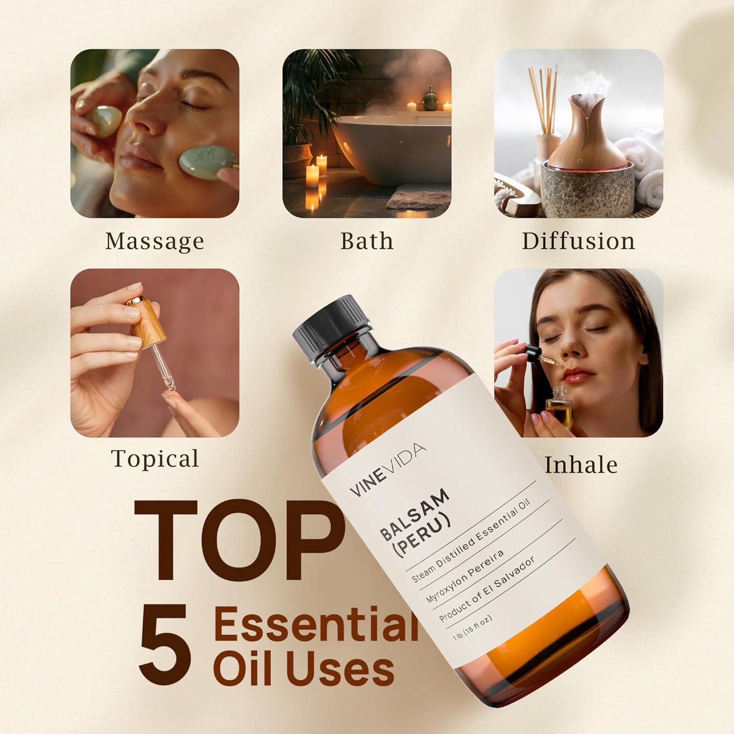 VINEVIDA Balsam Peru Essential Oil 16 oz - Undiluted for Candle Making and Soap Making - DIY Candle Scents - Safe for Skin