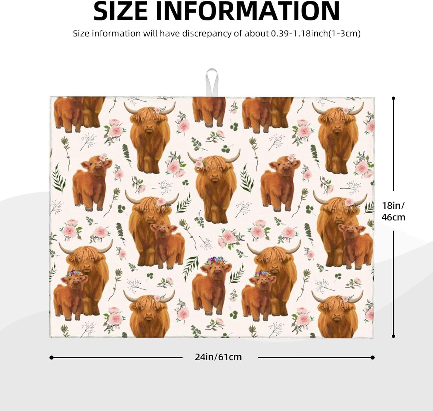 Highland Cow Dish Drying Mat for Kitchen Counter Cute Kitchen Mat Microfiber Kitchen Countertop Absorbent Reversible Drainer Rack Pad Dish Drying Mat 18 x 24 Inch