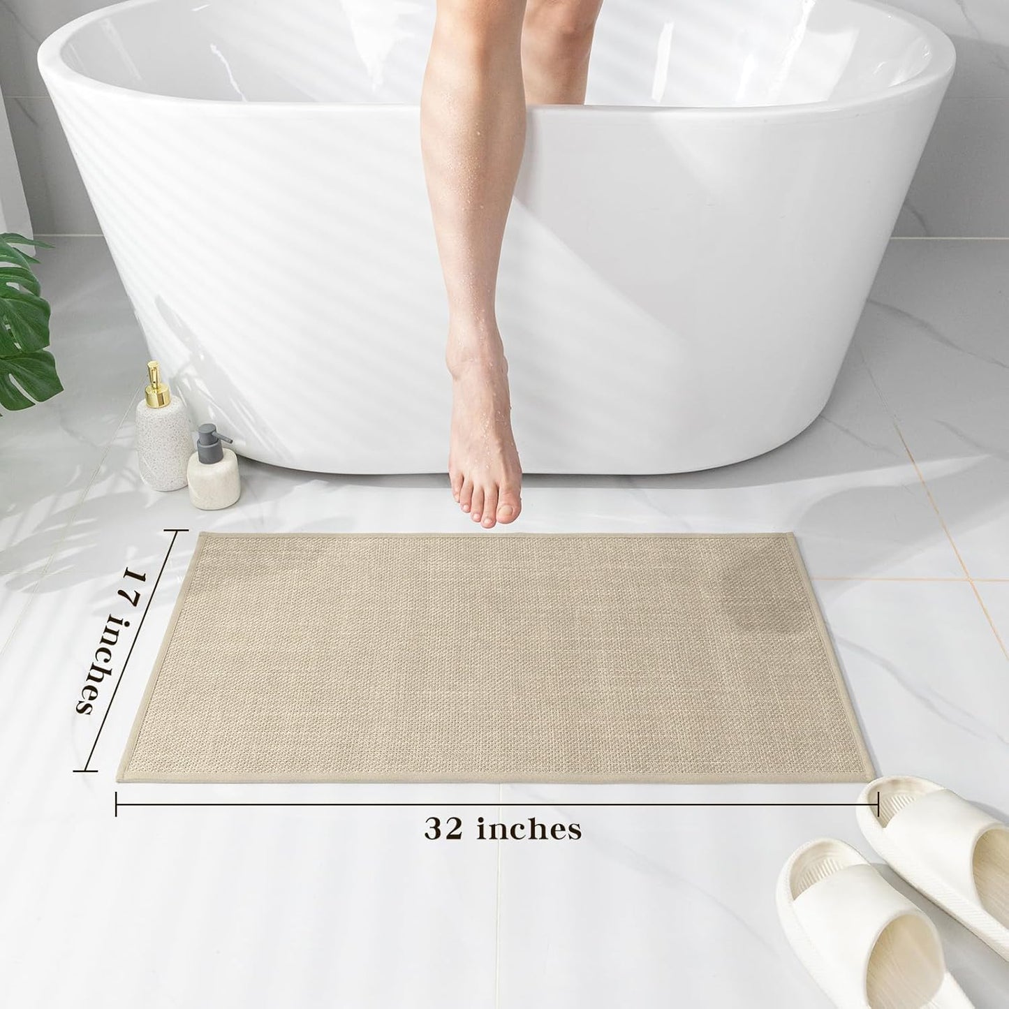chakme Bathroom Rugs Mat 32x17, Ultra Thin Non Slip Bath Mat Quick Dry Absorbent Bath Mat for Bathroom Floor, (Light Beige, 32"x17")