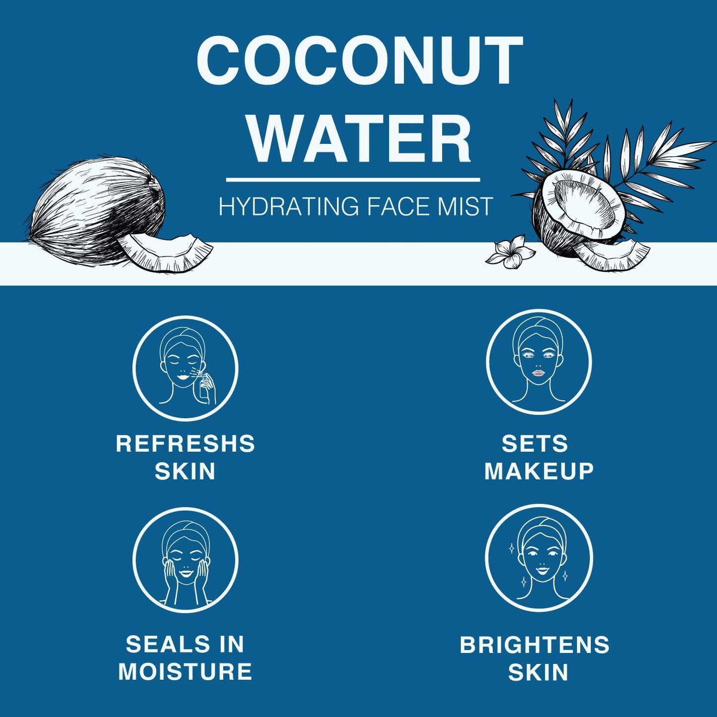 | Face & Body Mist Spray - Hydrating Coconut Water With Moisturizing Hyaluronic Acid | Instant Cooling, Conditoning, Hydrating | 8 FL OZ