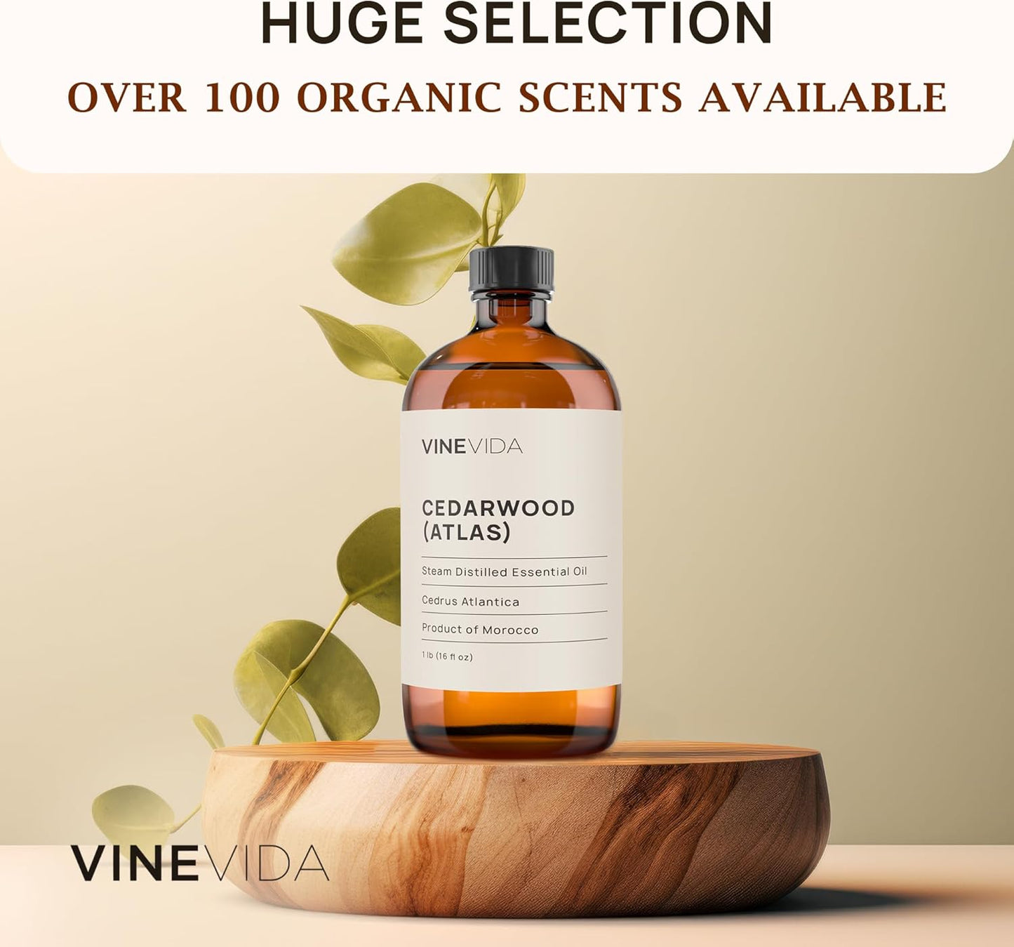 VINEVIDA Cedarwood Atlas Essential Oil 16 oz - Undiluted Candle Oil Scent for DIY Candlemaking - Bulk Essential Oil for Soap Making