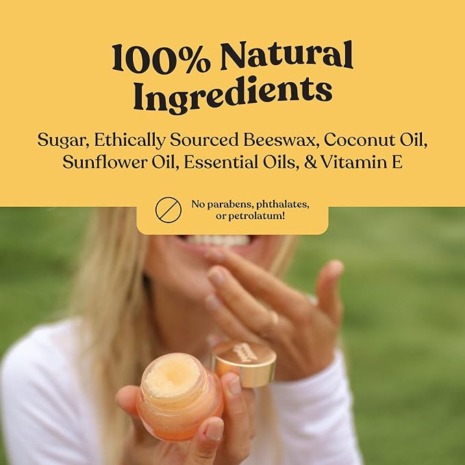 Poppy & Pout Natural Lip Scrub, Moisturizing Sugar Scrub for Dry Lips, Lip Scrubber Exfoliator with Essential Oils Smooths and Hydrates Lips, In Recyclable Glass Jars, Cruelty Free - Pink Grapefruit