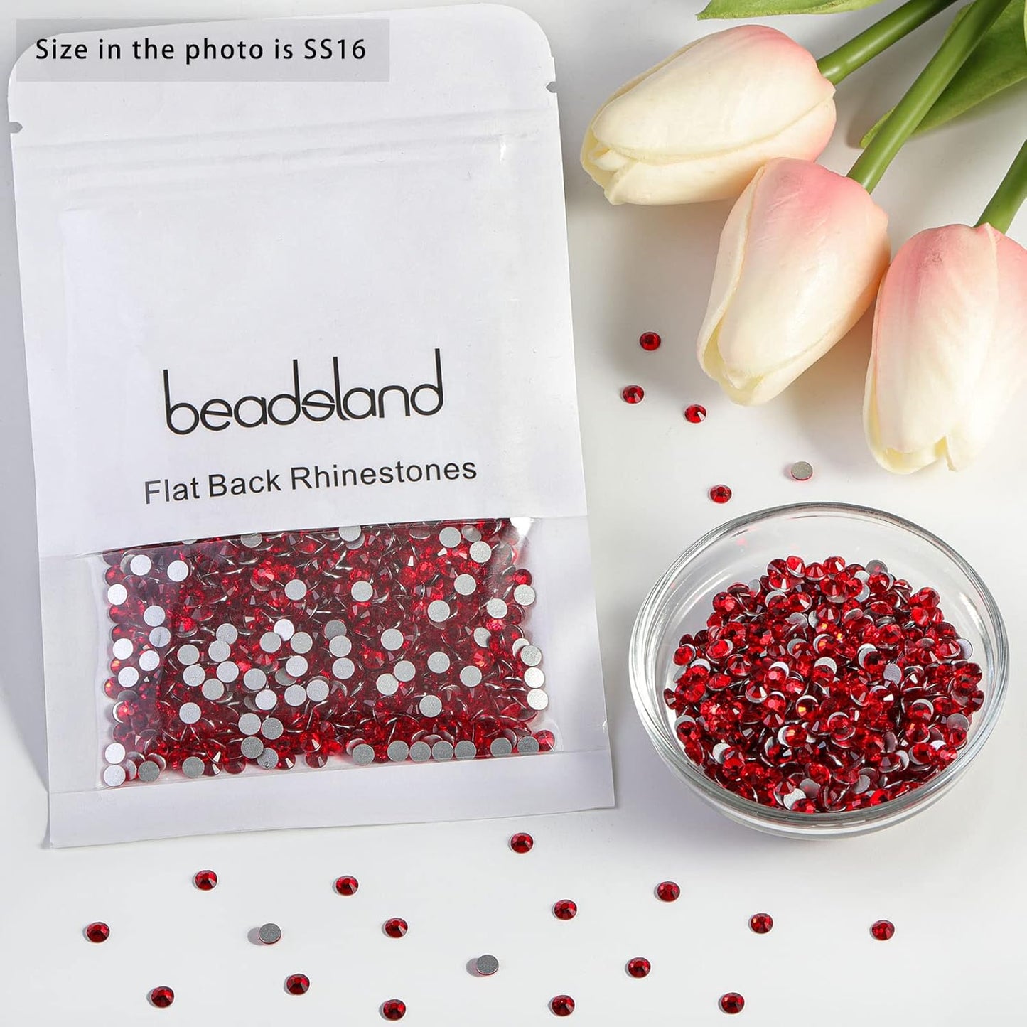 beadsland Flat Back Crystal Rhinestones Round Gems, Light Siam (3.8-4.0mm) SS16/1440pcs