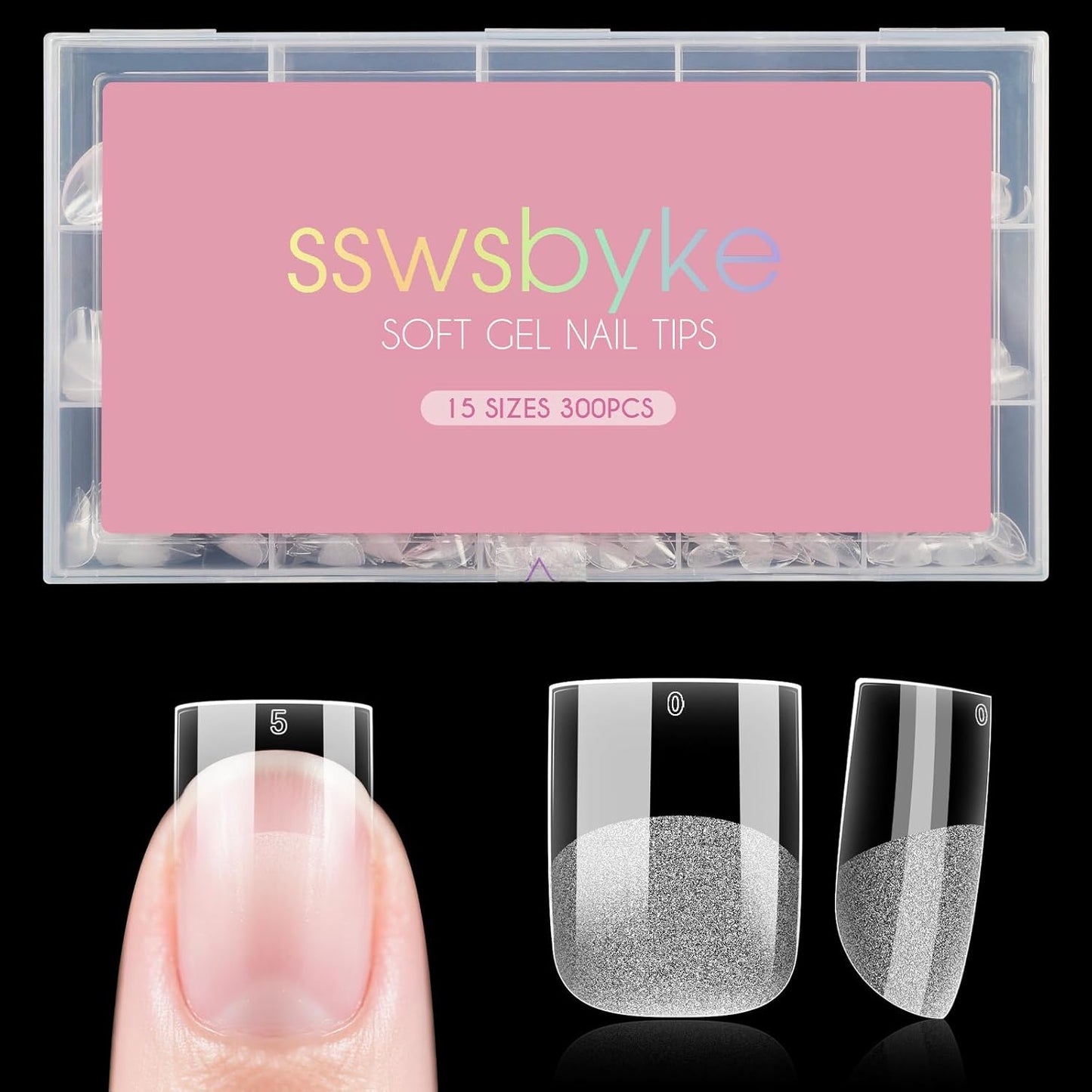 Extra Short Straight Nail Tips, SSWSBYKE 300pcs 15 Sizes Soft Gel Acrylic Nail Tips for Full Cover Pre-Shaped Fake Nails Tips Half Matte Press On Nails for Extension Home DIY Salon