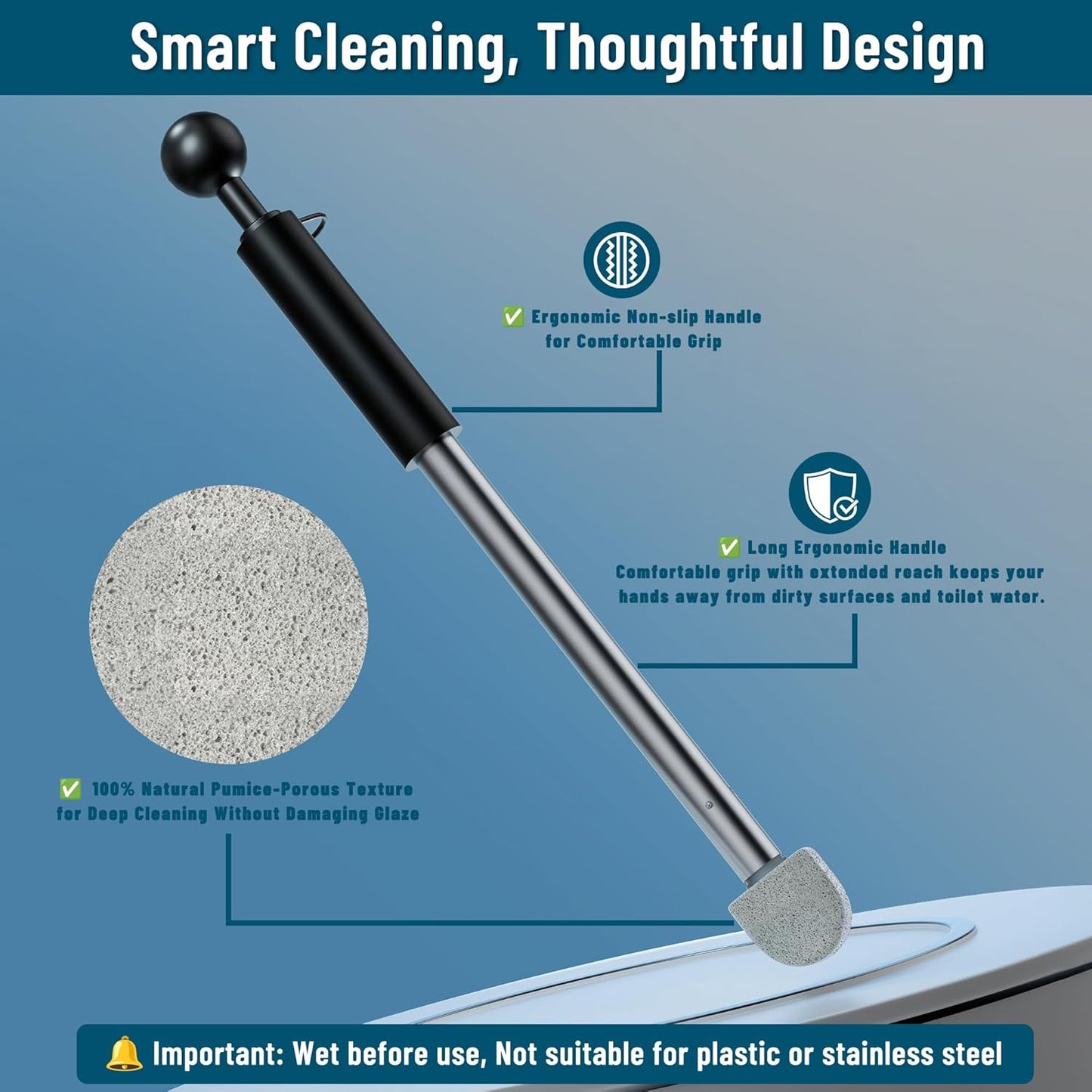 Pumice Stone Toilet Bowl Cleaner,16.7Inch Toilet Pumice Stone with Handle Cleans Hard Water Ring Calcium Buildup&Stains for Toilet Bath Kitchen Household Cleaning（Black