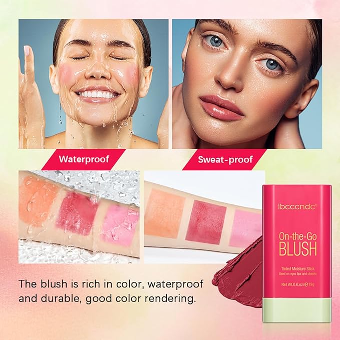 Multi-Use Makeup Blush Stick, 3-in-1 Cream Blush Stick Beauty Tinted Solid Blush Stick for Cheek/Eyes/Lips, Waterproof Moisturizer Stick, Suitable for All Skin (03# Coral Orange)