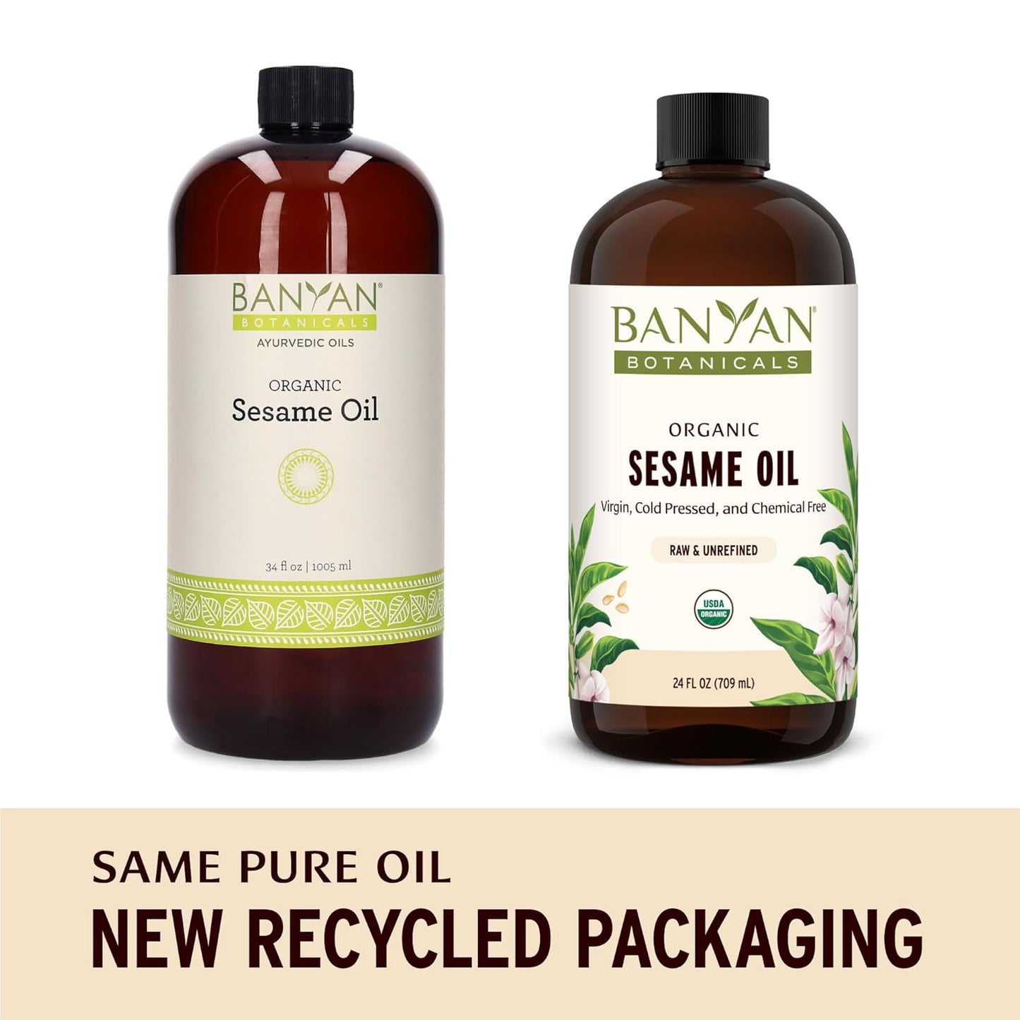 Banyan Botanicals Sesame Oil – Organic & Unrefined Ayurvedic Oil for Skin, Hair, Oil Pulling & More – Multiple Sizes – 34oz. – Non GMO Sustainably Sourced Vegan