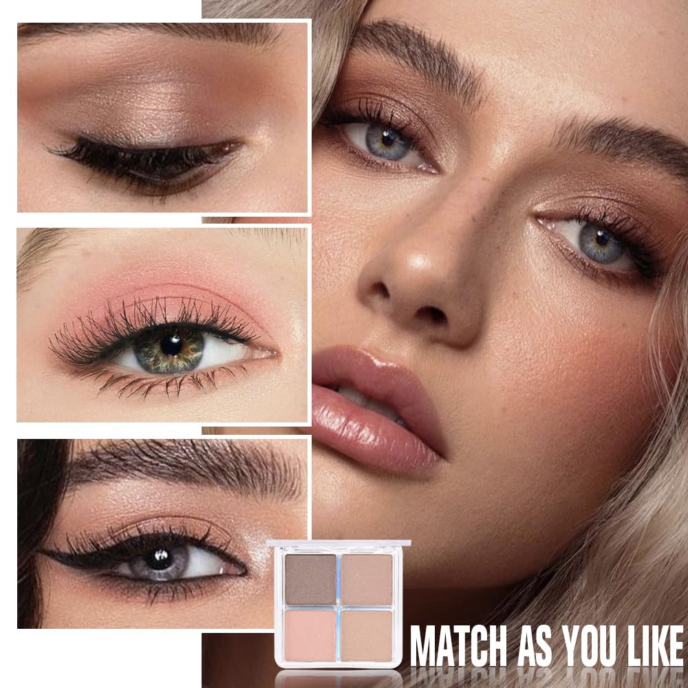 4 Colors Deep Rose Soft Pink Beige Brown Eye Shadow Palette Makeup, Neutral Matte Shimmer Eyeshadow Palette for Women Highly Pigmented Waterproof, paleta de sombras de ojos, Vegan 09