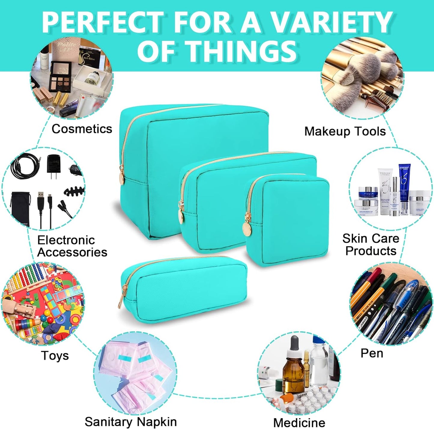 Small Pencil Case Makeup Bag for Purse, Cute Pencil Pouch Preppy Nylon Makeup Brush Bag with Zipper , Girls Portable Stationery Storage Case Small Pen Bag for Office School College(Slim-Cotton Candy)
