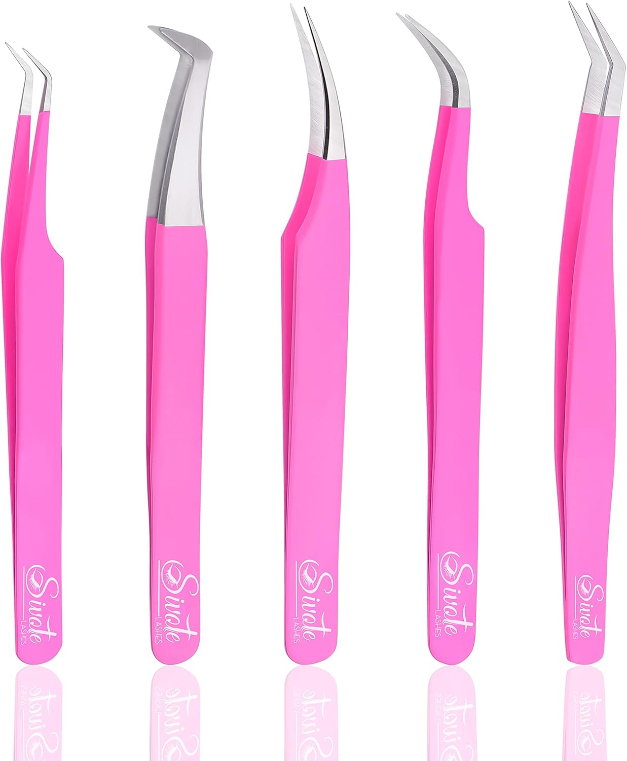 SIVOTE Eyelash Extension Tweezers for Classic & Volume Lashes, 5-Pack, Pink