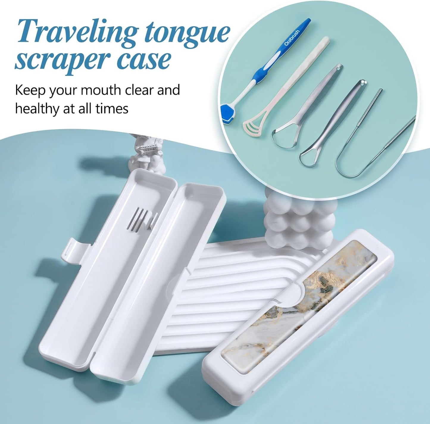 2 Pcs Toothbrush Travel Case - Colorful Pattern, Holder and Covers for Toothbrushes, Includes Tongue Scraper Case