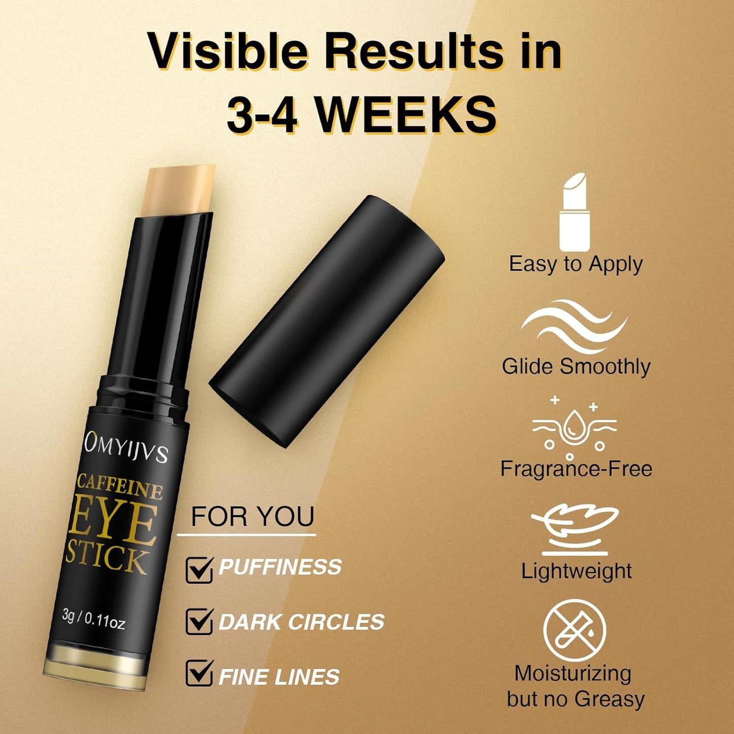 Caffeine Eye Stick, Anti-Aging Eye Cooling Stick, Under Eye Cream for Dark Circles, Wrinkles, Puffiness Bags Reduces Fine Lines