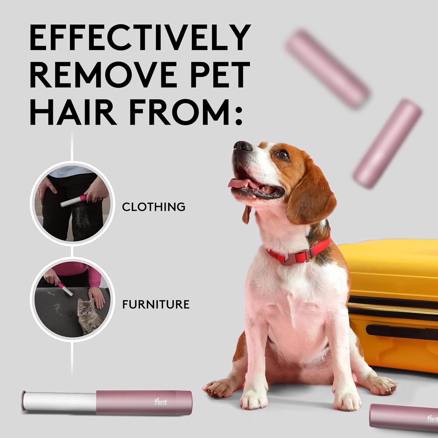 Flint Rose Gold Retractable Mini Lint Roller with 90 Extra Sticky Sheets, Small and Portable Lint Roller, Ideal Pet Hair Remover, Travel Lint Rollers for pet Hair Extra Sticky