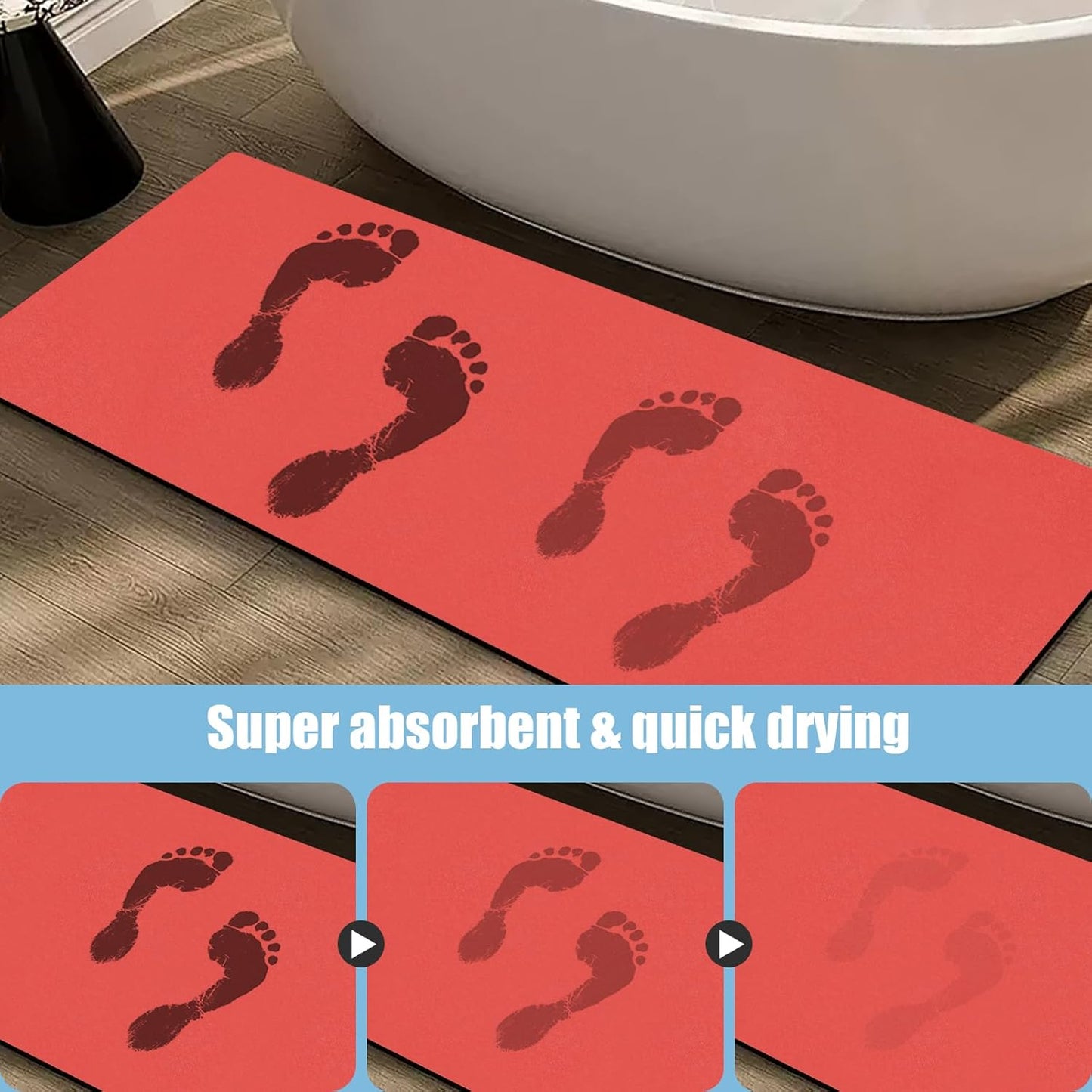 Diatomaceous Earth Bath mat Bathroom Rugs Super Absorbent Quick Dry Non Slip Bath Mat Thin Bathroom Floor Mats Fit Under Door-Shower Rug for in Front of Bathtub Shower, Red, 23.6"x66.9"