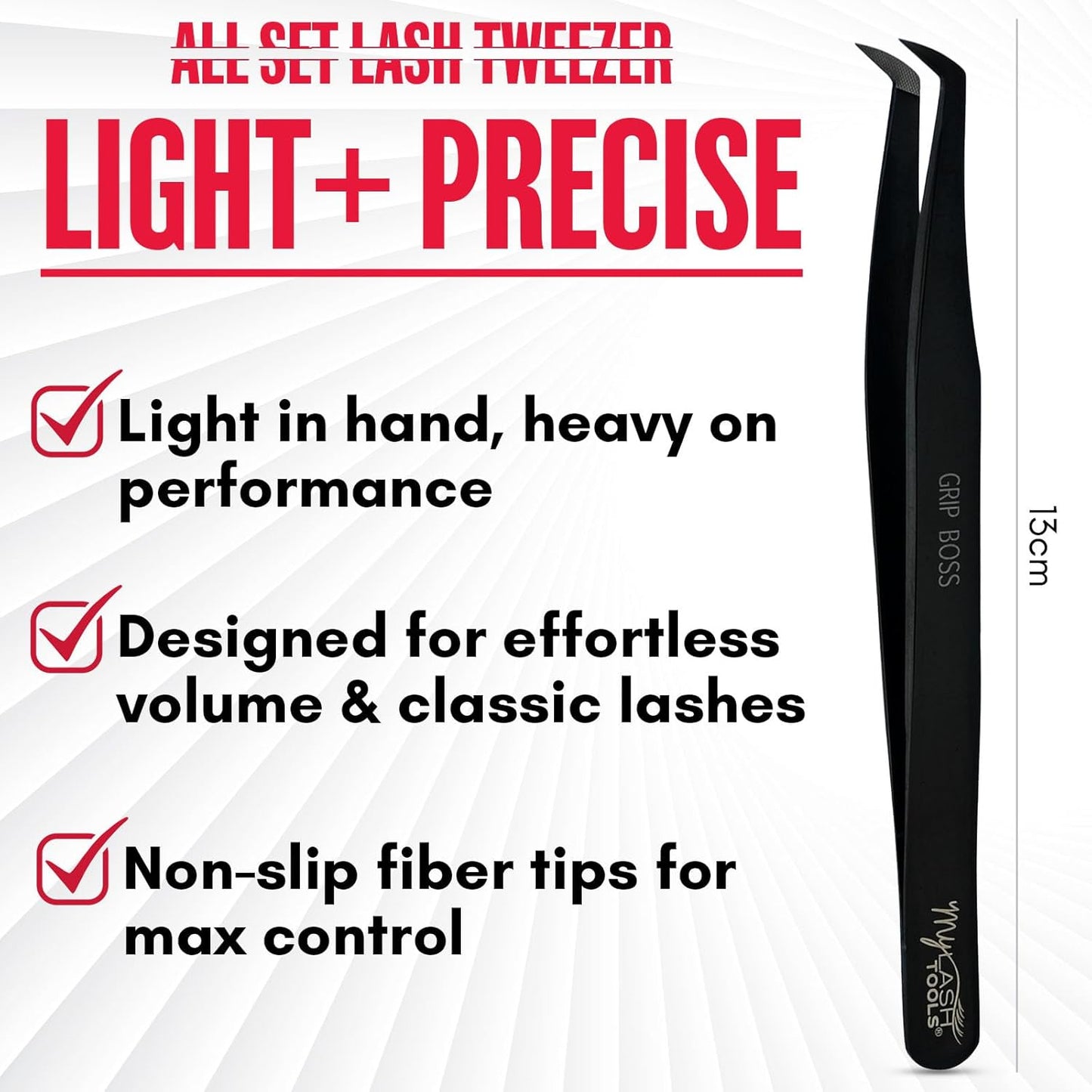 Mega Boot Volume Fiber Tip Lash Tweezer – GRIP BOSS, Non Slip Soft Grip, Professional Volume Eyelash Extension Tweezers, Lash Artist Tool (Black)