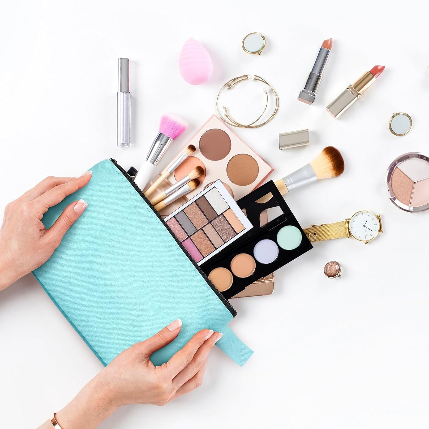 Saintrygo 30 Pcs Makeup Bag Travel Canvas Cosmetic Bag Bulk Multipurpose Small Makeup Pouch for Purse Portable Blank Zipper Toiletry Organizer DIY for Women Assorted Color(Novel,7.5 x 5 x 1.8 Inch)