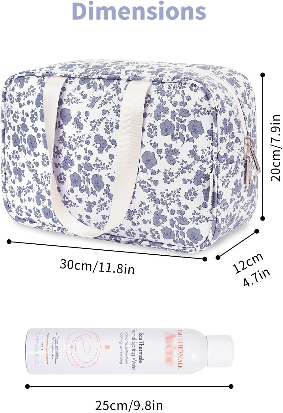 Narwey Full Size Toiletry Bag Women Large Cosmetic Bag Travel Makeup Bag Organizer Medicine Bag for Toiletries Essentials Accessories (Little Grayish Blue Flower, Large)