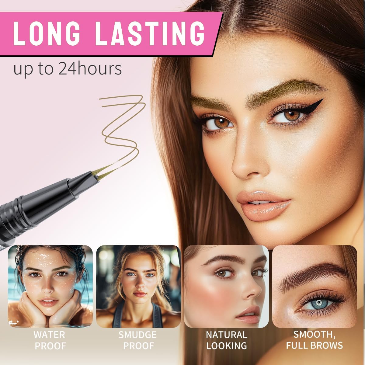 Microblading Eyebrow Pencils for Women - Eyebrow Pen 2-in-1 Dual-Ended Eye Brow Pencil with Precise 2-Fork-Tip & Brush-Tip Waterproof Eyebrow Pen for Hair-Like Brows, Last All Day, Dark Brown