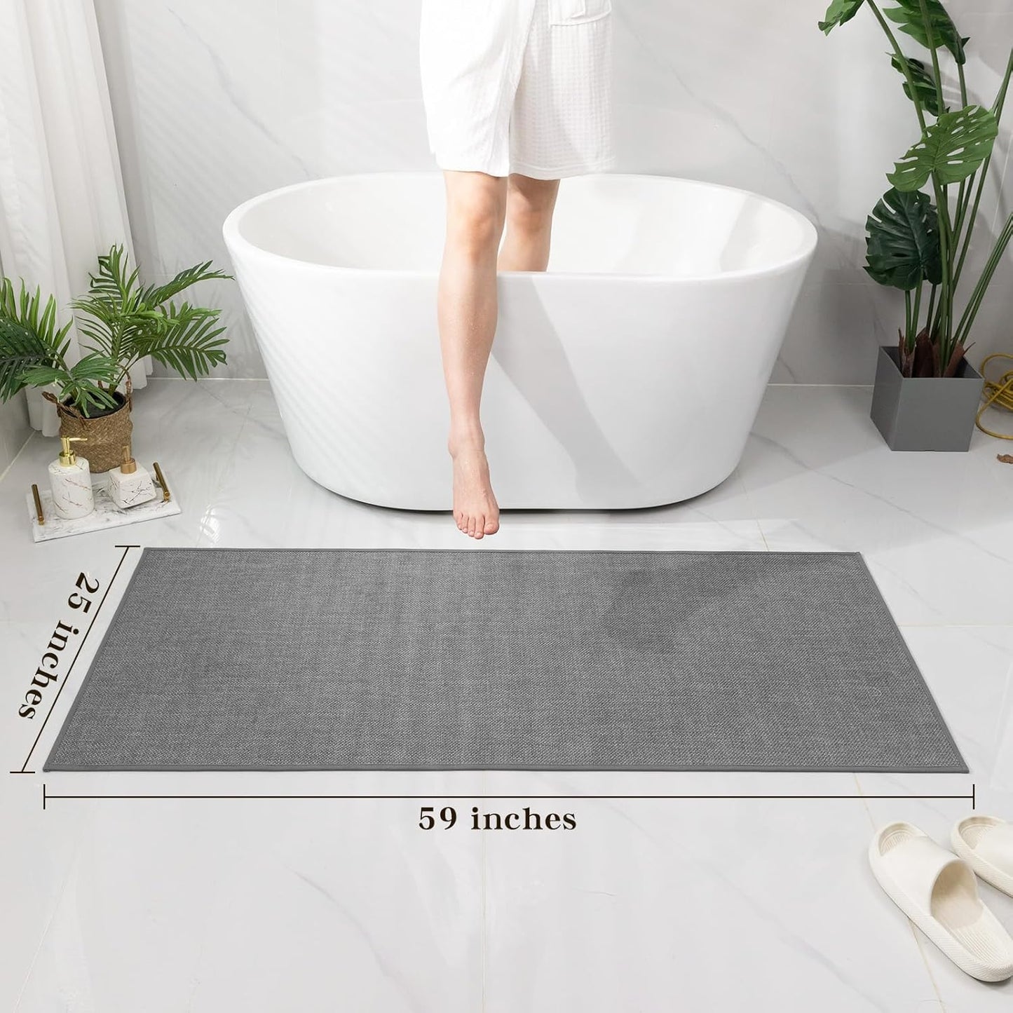 chakme Bathroom Rugs Mat 59x25, Ultra Thin Non Slip Bath Mat Large Quick Dry Absorbent Bath Mat for Bathroom Floor, (Dark Grey, 59"x25")
