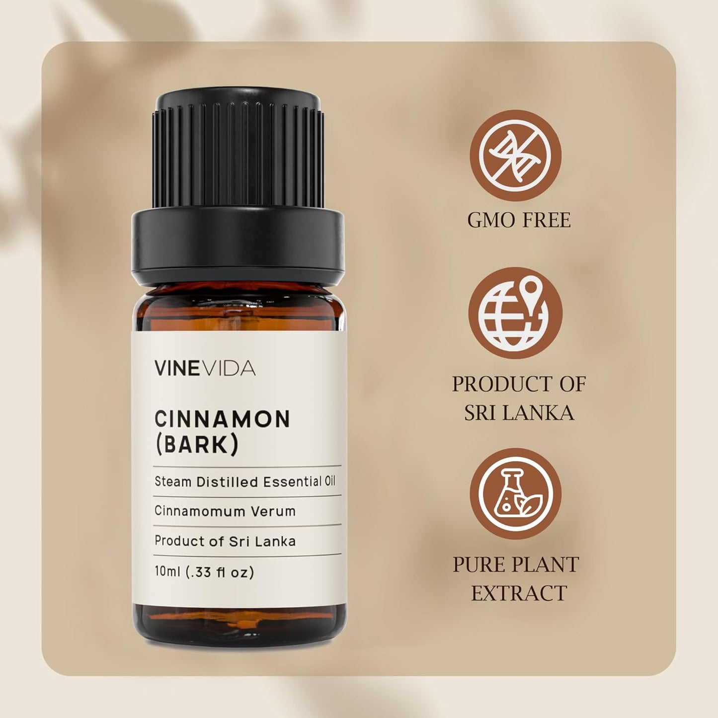VINEVIDA Cinnamon Bark Essential Oil - Undiluted Cinnamon Oil - Candle Oil Scent - DIY Candle Scents - 10 mL for Soap Making & Skin Safe