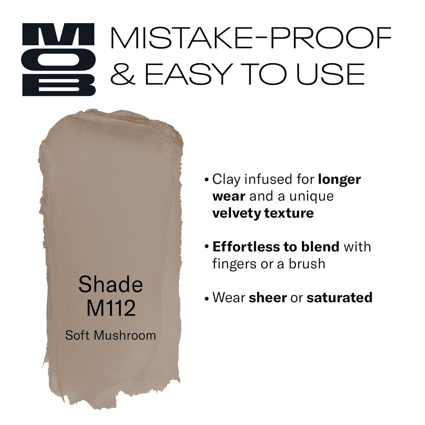 MOB Beauty Cream Clay Eyeshadow M112 – Soft Mushroom| Skincare-Infused, Vegan, Cruelty-Free, Blendable Cream-to-Velvet Finish, Buildable Pigment, Clean Eyeshadow in Sustainable, Biodegradable Compact
