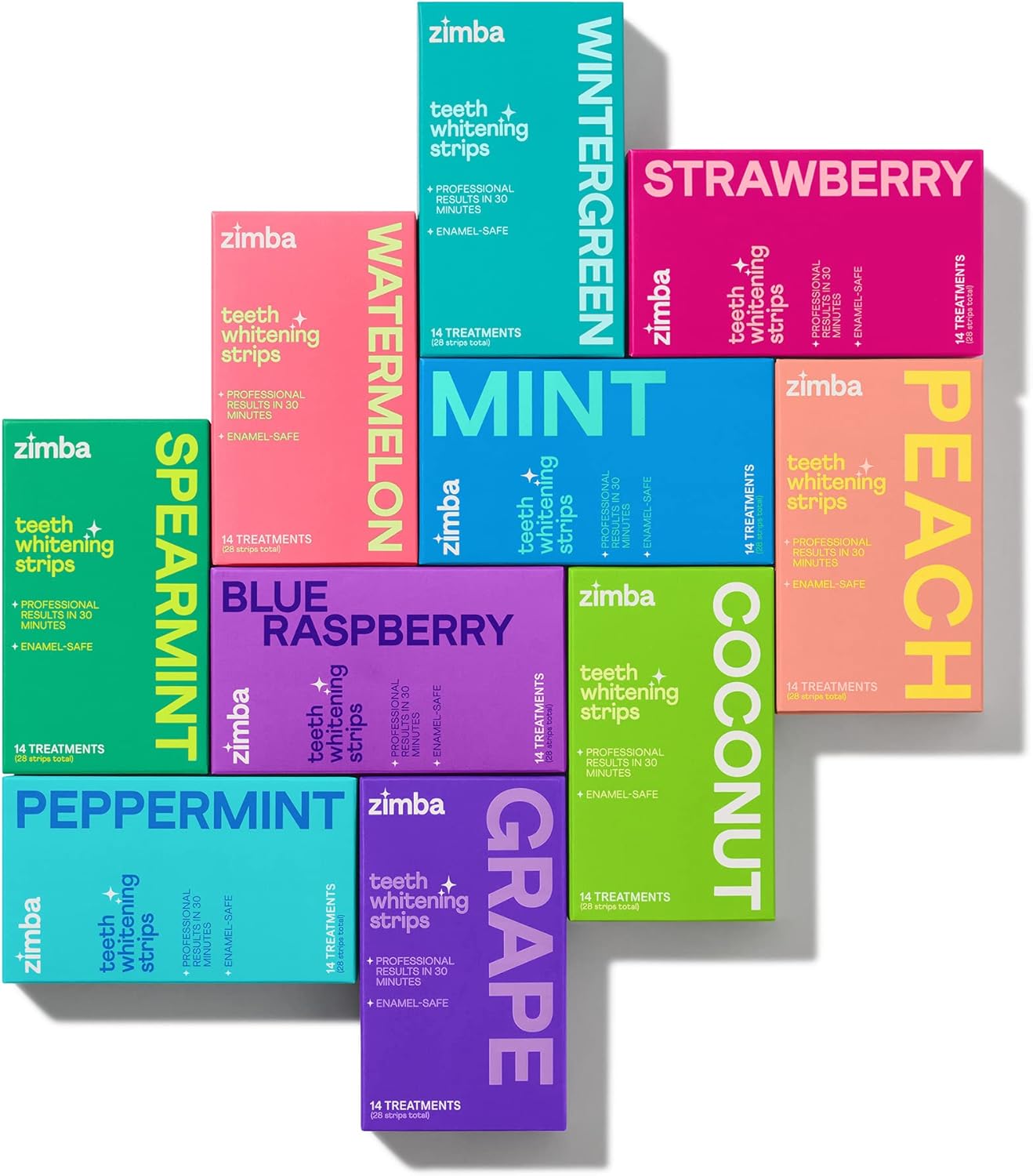 Zimba Teeth Whitening Strips 3-Pack Sampler Bundle | Watermelon, Cherry, Mint | Vegan Whitening Strips, Enamel Safe Teeth Whitening, Hydrogen Peroxide Tooth Whiteners