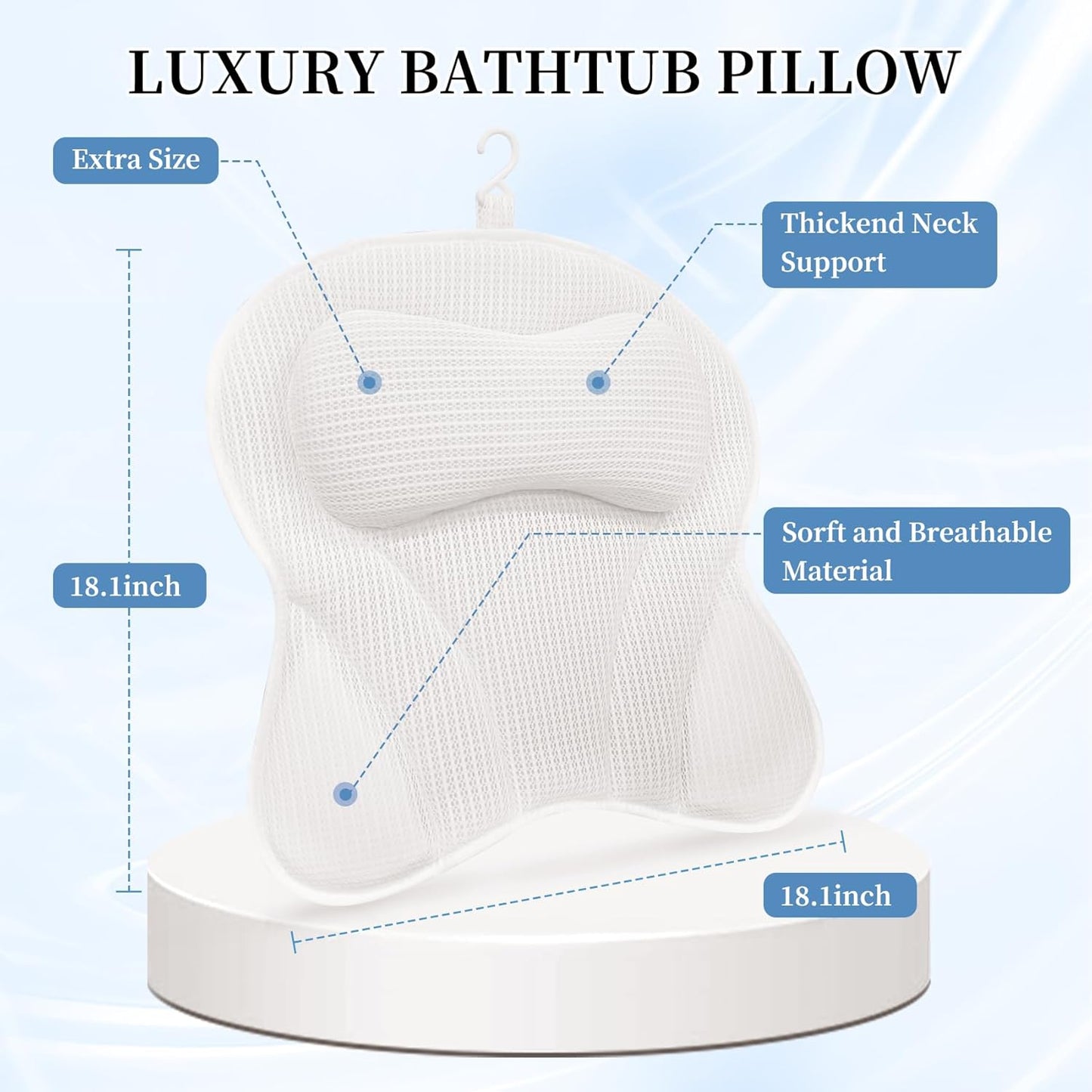 Bath Pillows for Head and Neck Support, Soft 5D Air Mesh Bath Tub Pillow with 6 Non Slip Suction Cups, Luxury Bathtub Pillows, Bathtub Accessories for Women and Men
