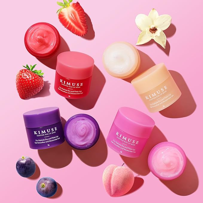 KIMUSE Lip Sleeping Mask Set - Overnight Treatment Lip Care Products | Moisturize & Nourish, Cracked Dry Lips, Intense Hydration with Shea Butter (Colorful Berries)