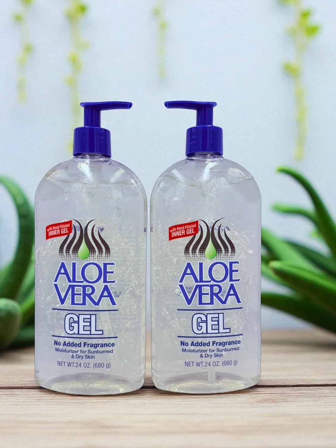 Aloe Vera Gel (24 oz) pack 2 – Pure, Stabilized Aloe Vera Gel for Face, Hair & Body – Soothing Sunburn Relief, Hydration & Skin Repair – No Added Colors or Fragrances.