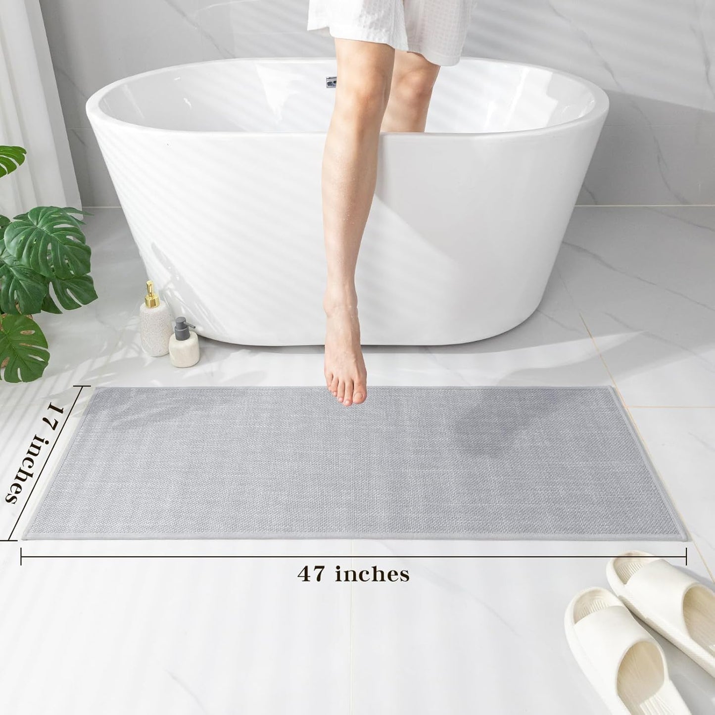 chakme Bathroom Rugs Mat 47x17, Ultra Thin Non Slip Bath Mat Runner Quick Dry Absorbent Bath Mat for Bathroom Floor, (Light Grey, 47"x17")