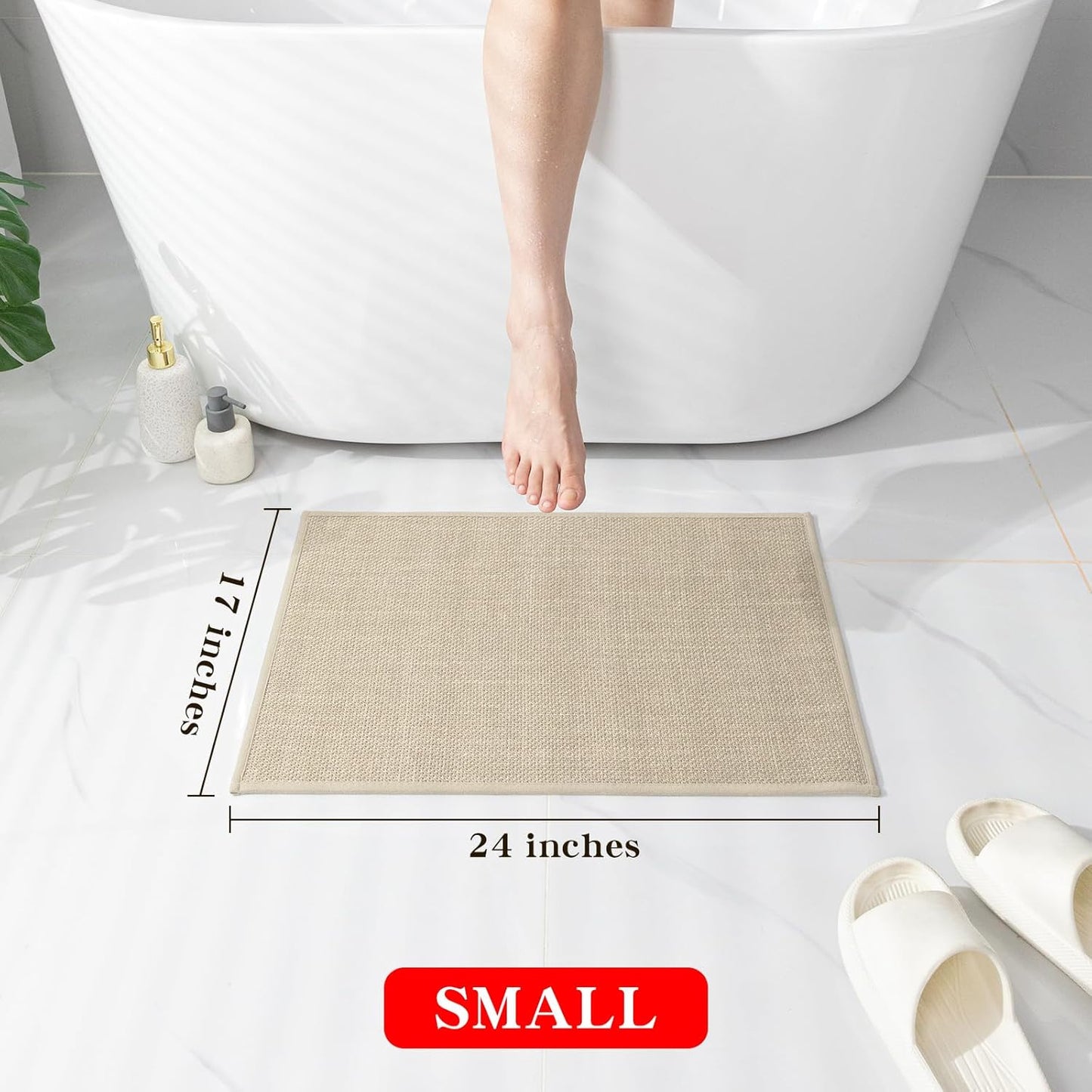 chakme Bathroom Rugs Mat 24x17, Ultra Thin Non Slip Bath Mat Small Quick Dry Absorbent Bath Mat for Bathroom Floor, (Light Beige, 24"x17")