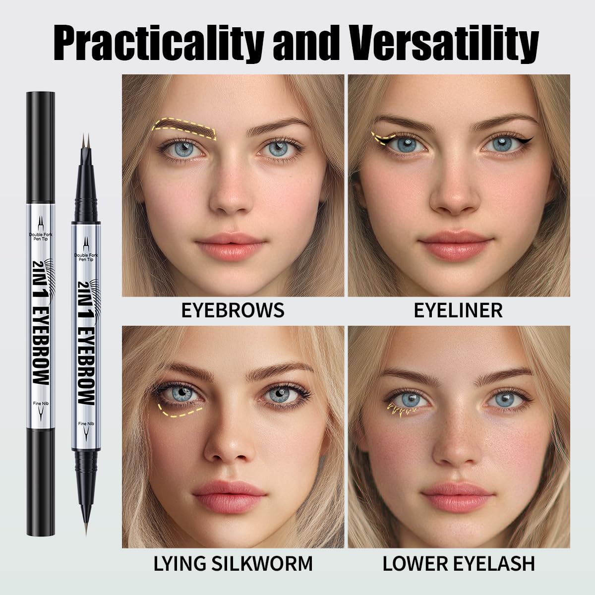 Eye Brow Pencils for Women Brown,2-in-1 Dual-Ended Eye Brow Pencil with 2-Fork-Tip and Precise Brush-Tip, Microblading Eyebrow Pen for Waterproof Long Lasting Natural Hair-Like Brows(Light Brown)