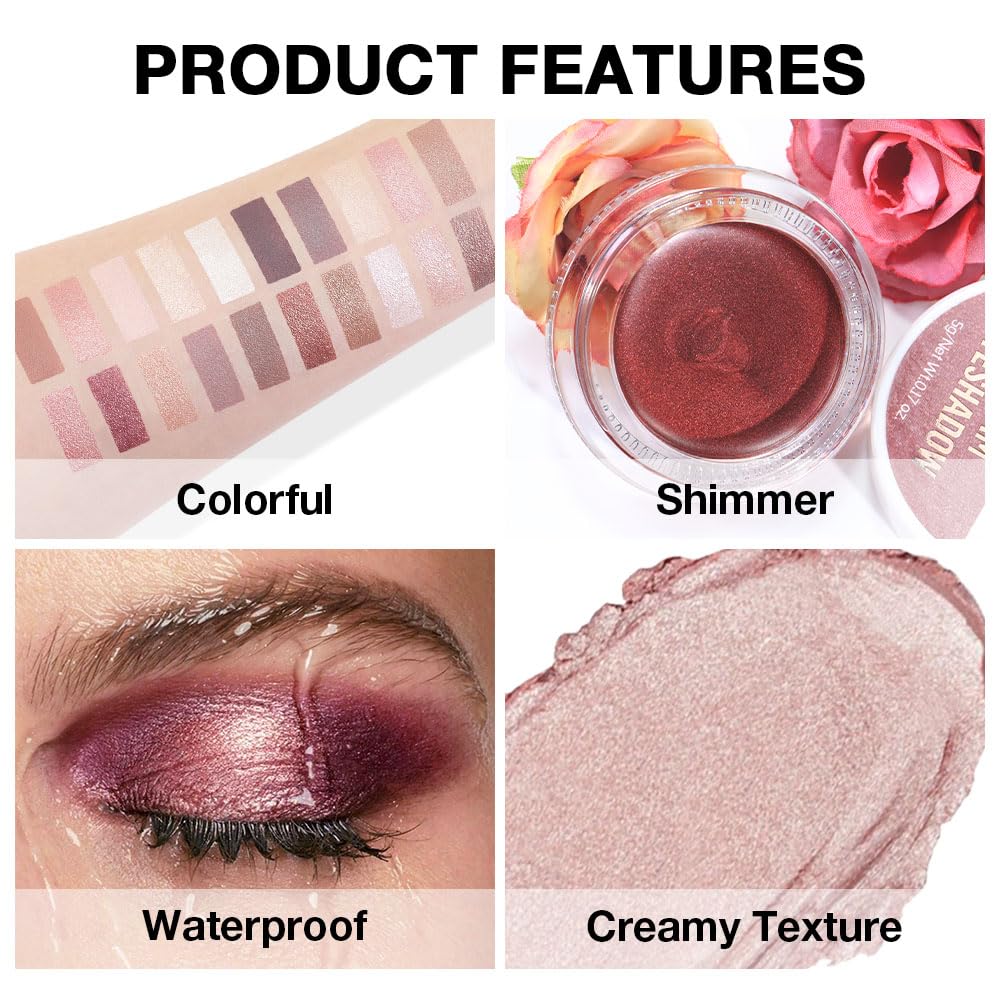 evpct Single Cream Eye Shadow Palette Pot Makeup for older Women, Champagne Shimmer Glitter Metallic Monochrome Cream to Powder Eyeshadow Palette Eye Brightener, High Pigment Waterproof Blendable