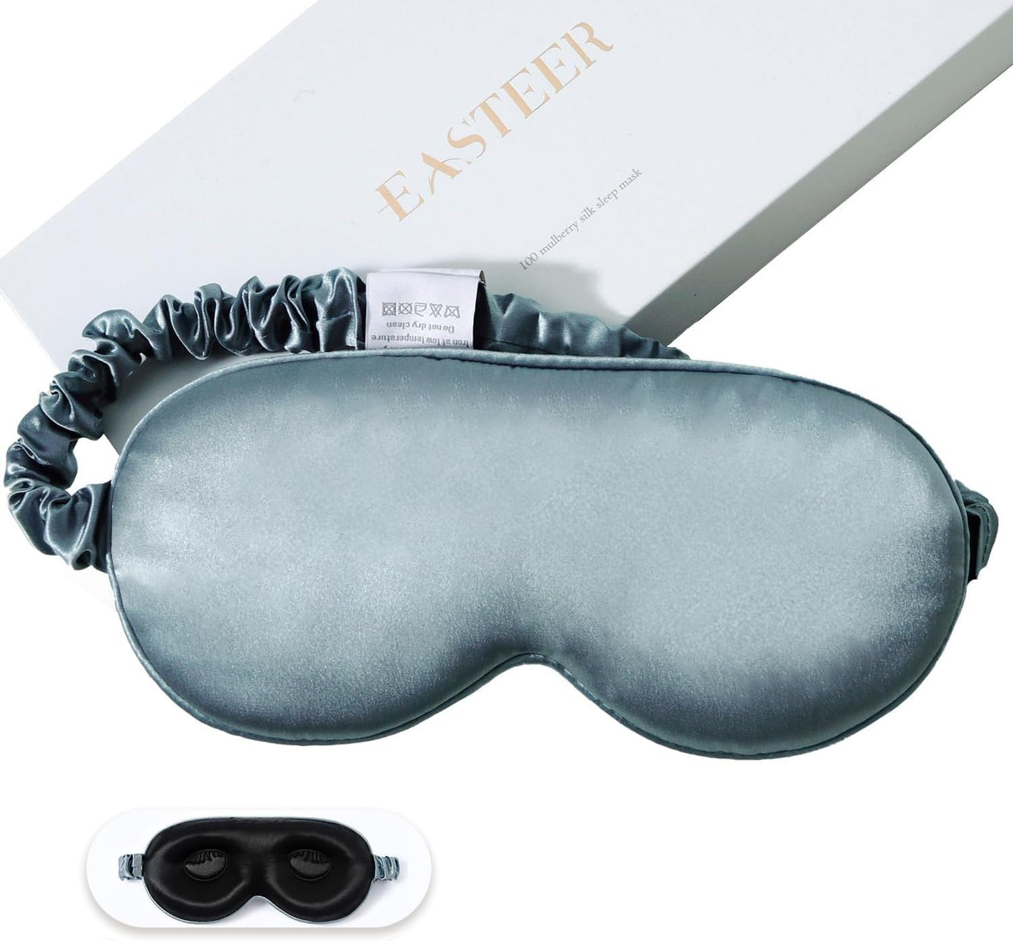 100% 22 Momme Mulberry Silk Sleep Mask, Eye Cover for Sleeping, Blackout 3D Sleep Masks for Lash Extensions with Adjustable Strap for Men and Women (Haze Blue)