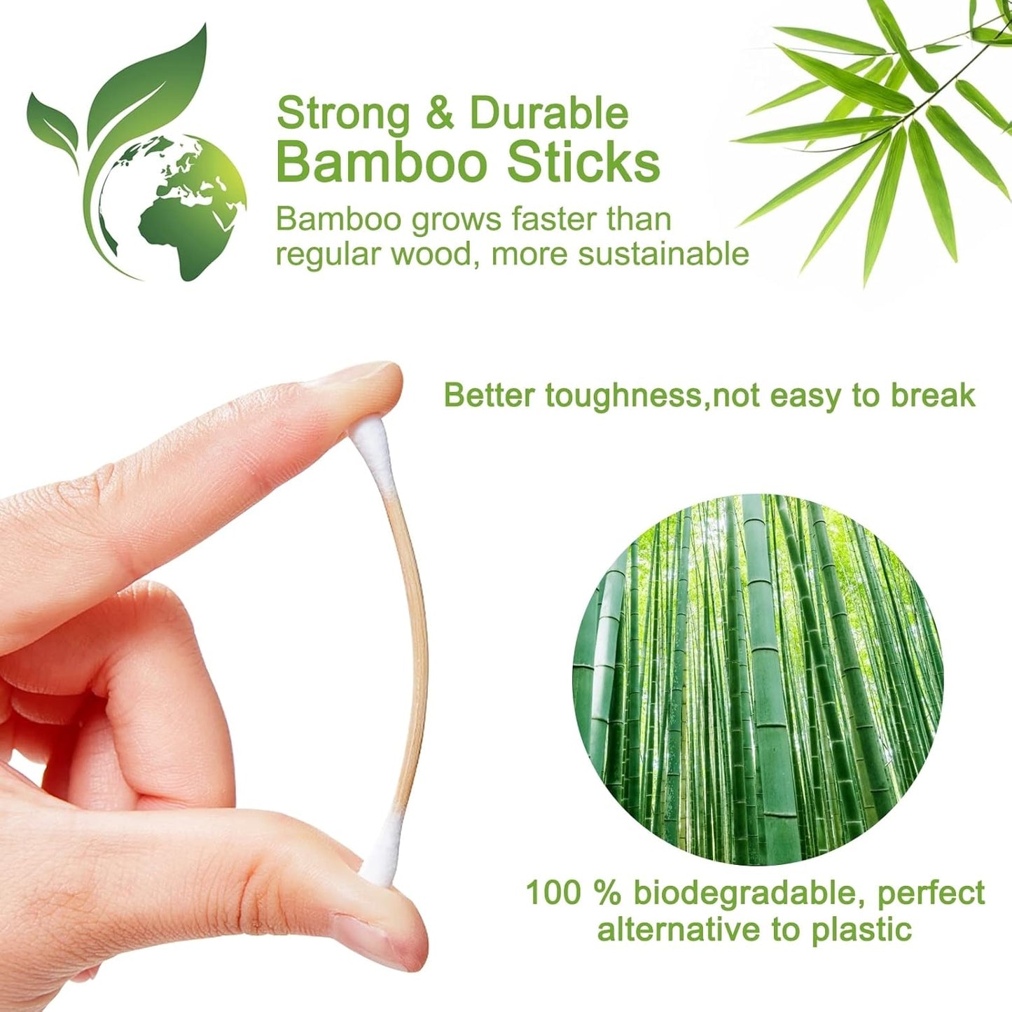 800 Count Bamboo Cotton Swabs - Natural Organic Cotton Buds with Double Tips, Hypoallergenic, Biodegradable Swabs for Ear Cleaning, Beauty & Personal Care, Makeup, Pet Care, Crafts