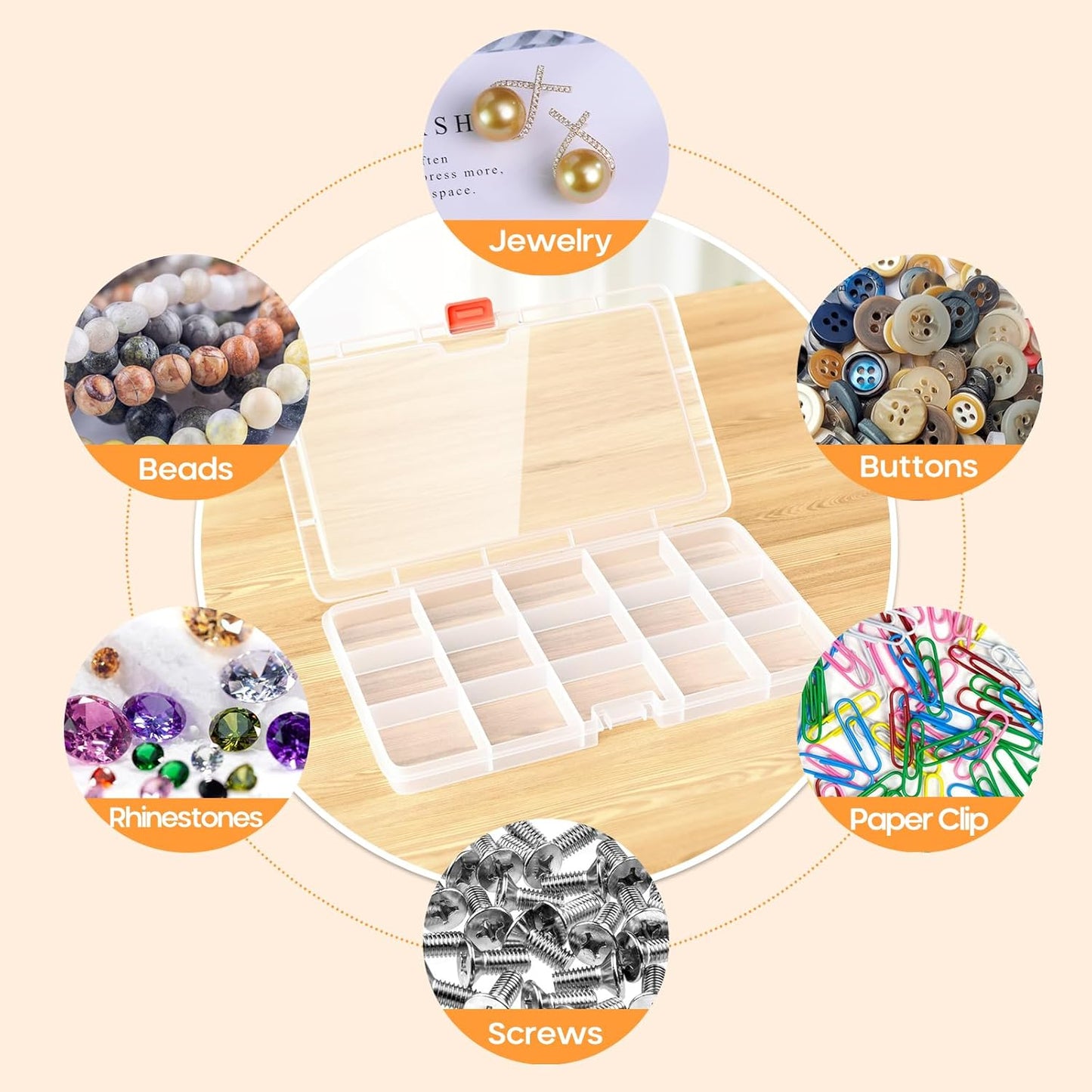 8PACK Extra Thick Bead Organizers, 15 Grid Mini Clear Plastic Storage Box Craft Containers for Nail jewelry rhinestones DIY Supply Case